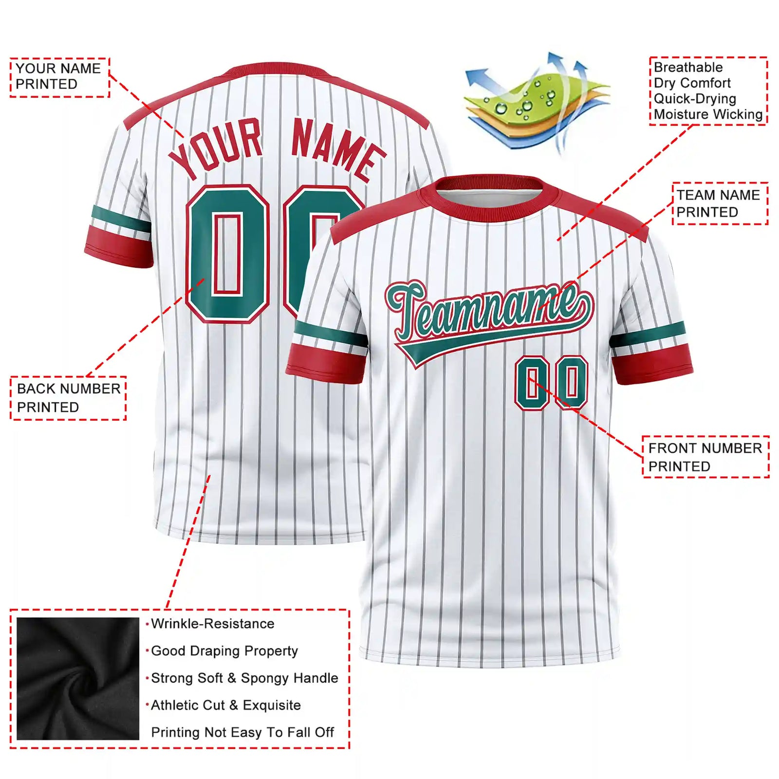 Custom White Gray-Red Pinstripe Pattern Design Performance T-Shirt
