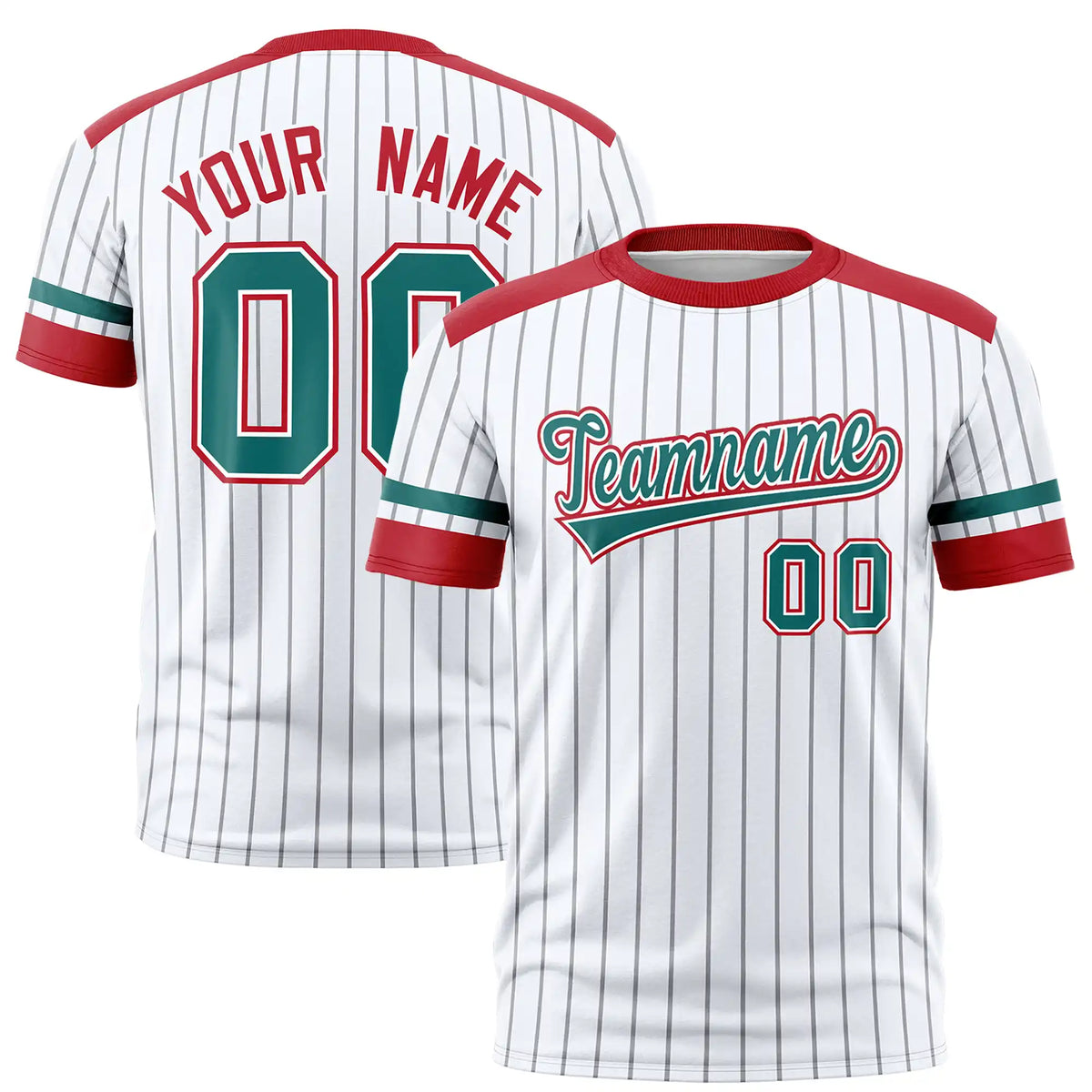 Custom White Gray-Red Pinstripe Pattern Design Performance T-Shirt