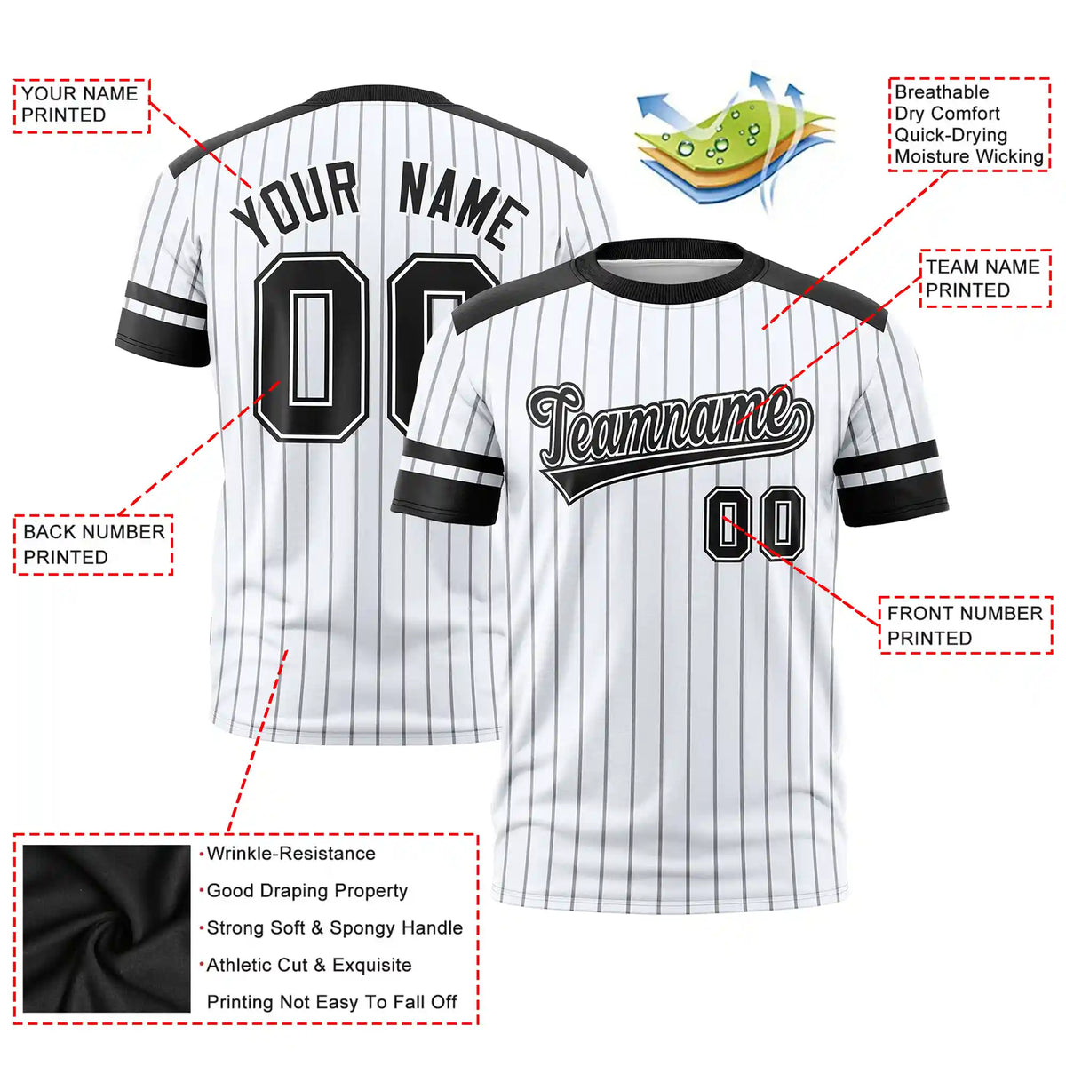 Custom White Gray-Black Pinstripe Pattern Design Performance T-Shirt