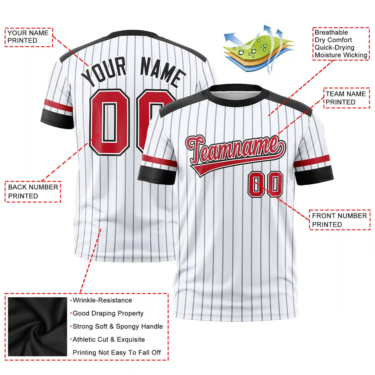 Custom White Gray-Black Pinstripe Pattern Design Performance T-Shirt