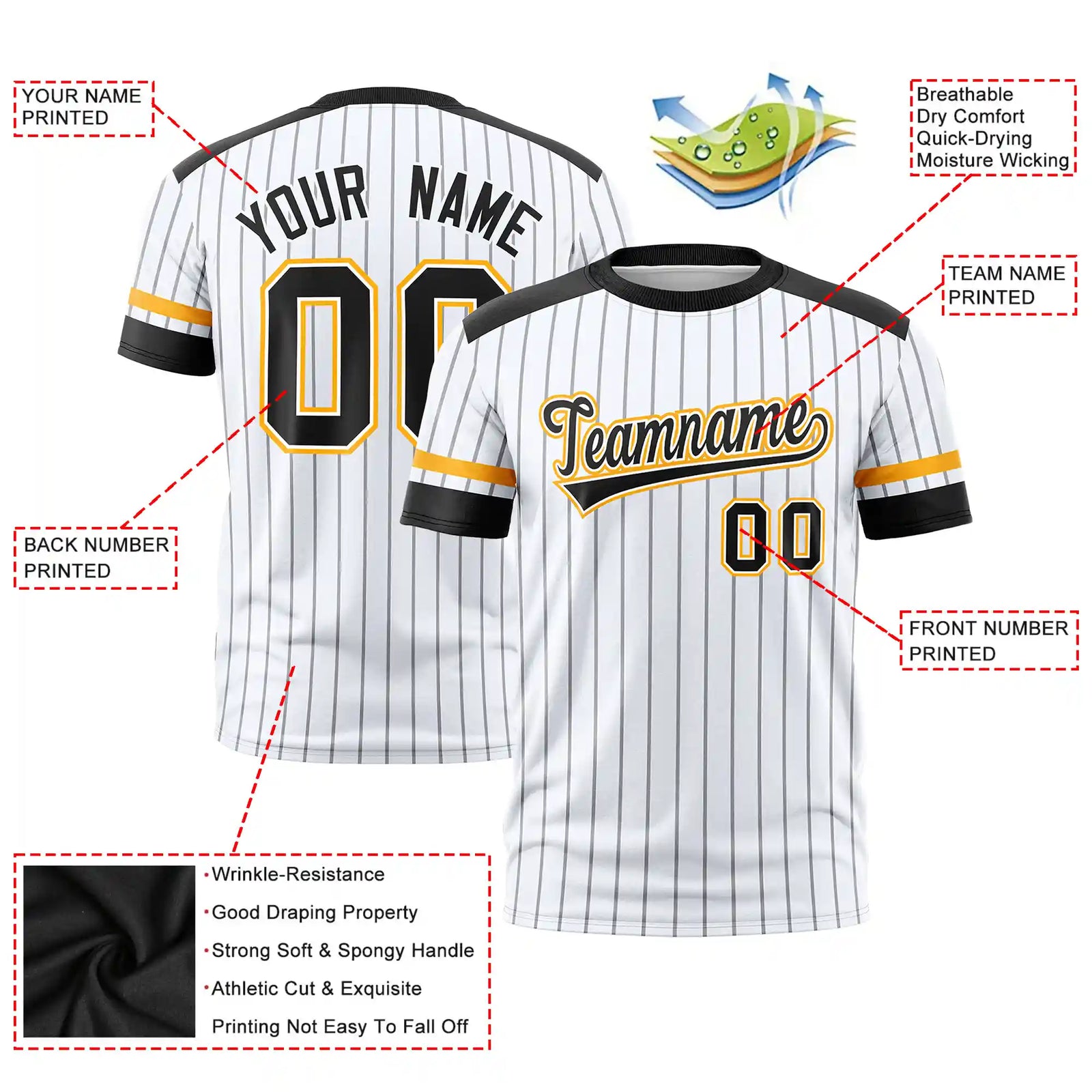 Custom White Gray-Black Pinstripe Pattern Design Performance T-Shirt