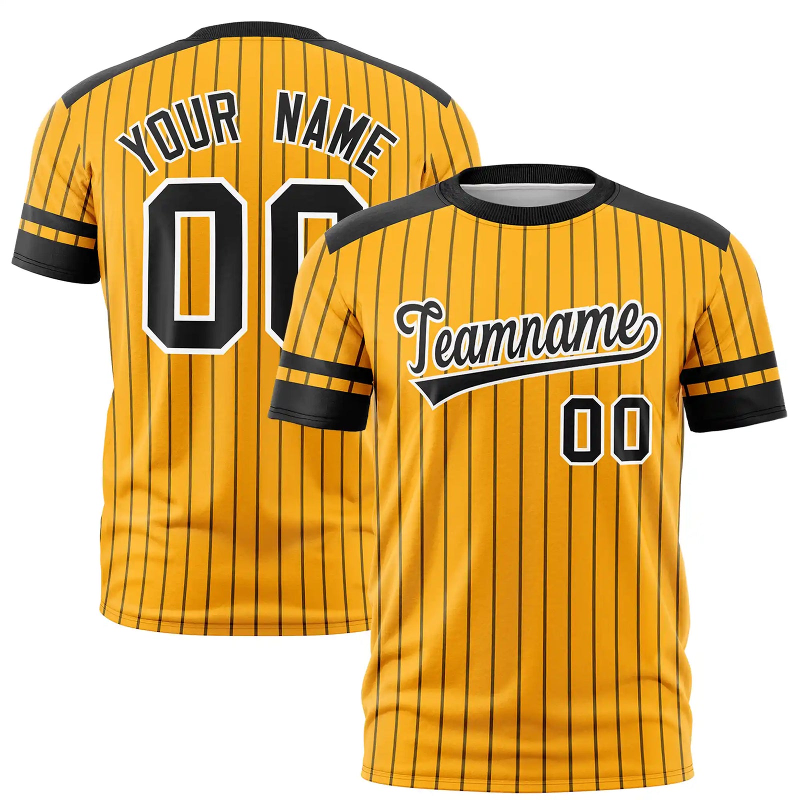 Custom Yellow Black-White Pinstripe Pattern Design Performance T-Shirt