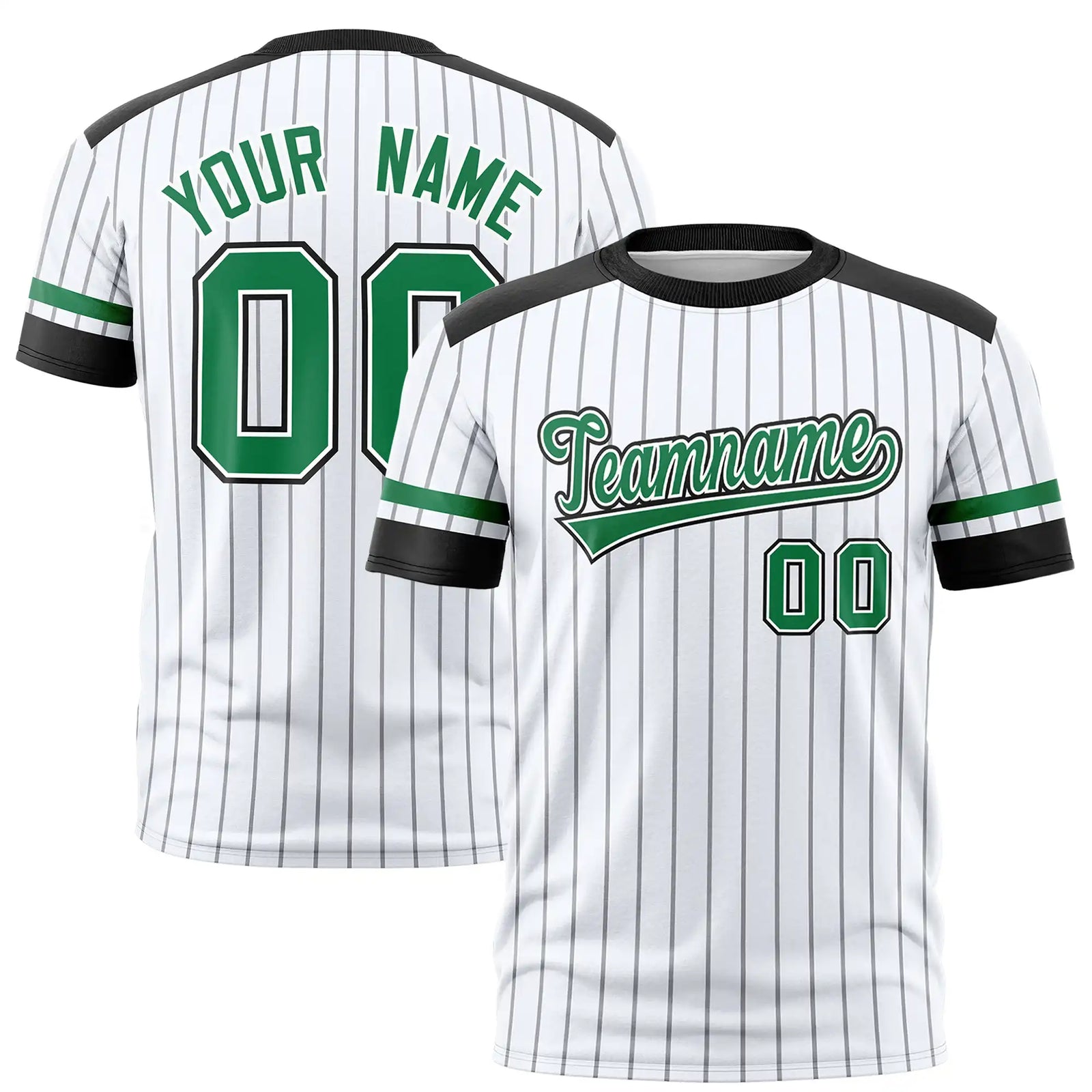 Custom White Black-Kelly Green Pinstripe Pattern Design Performance T-Shirt