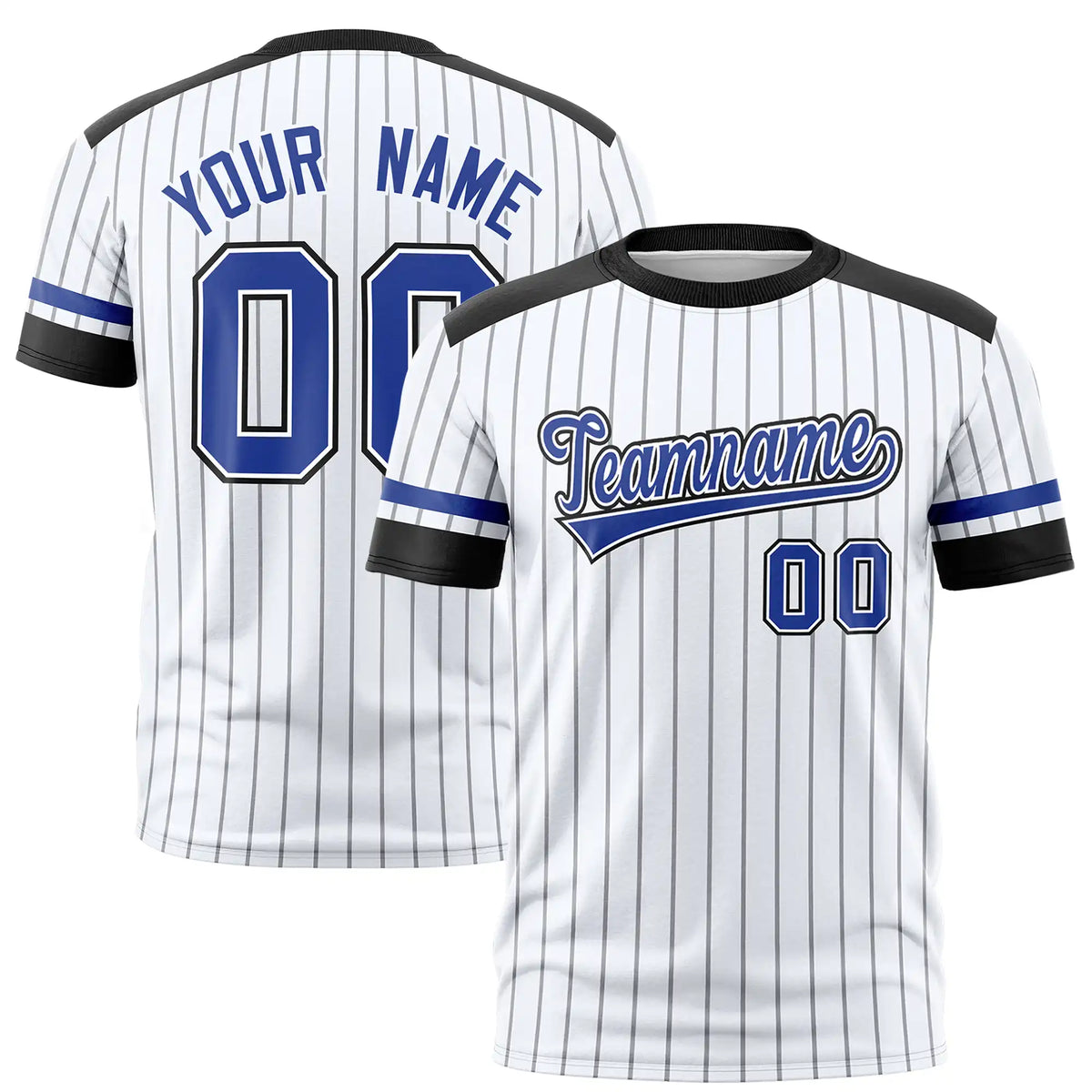 Custom White Black-Royal Blue Pinstripe Pattern Design Performance T-Shirt