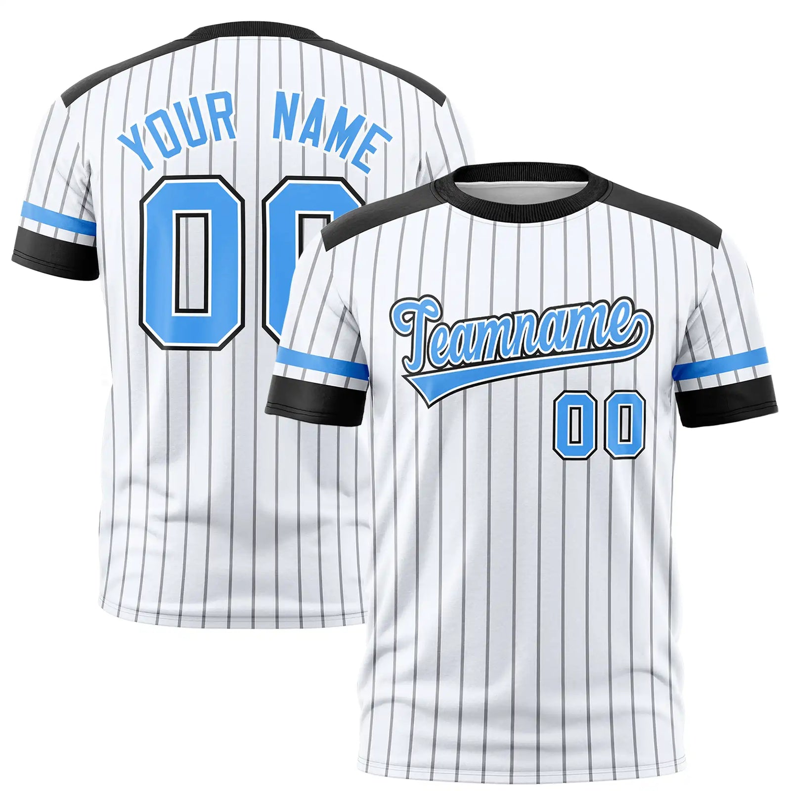 Custom White Black-Powder Blue Pinstripe Pattern Design Performance T-Shirt