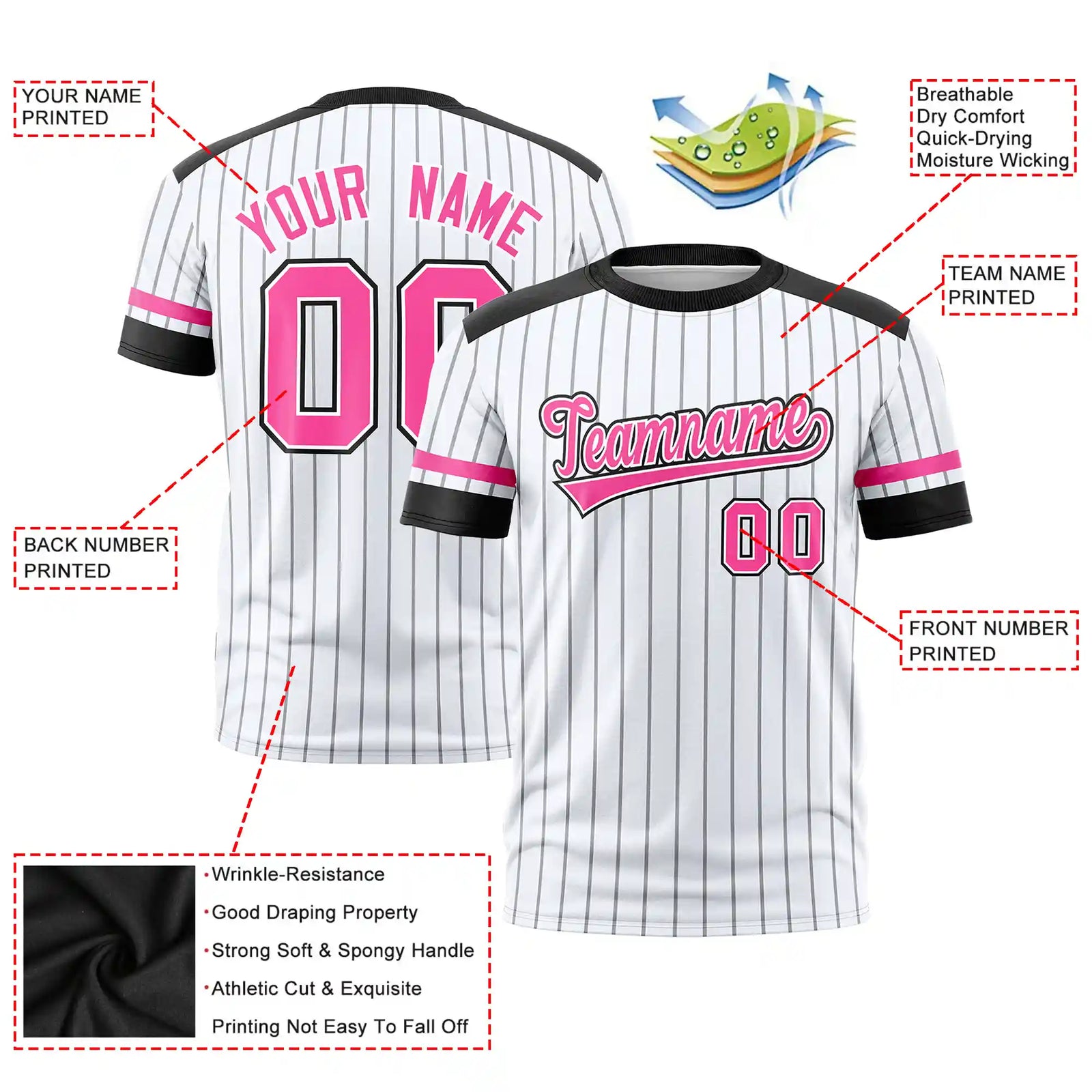 Custom White Black-Pink Pinstripe Pattern Design Performance T-Shirt