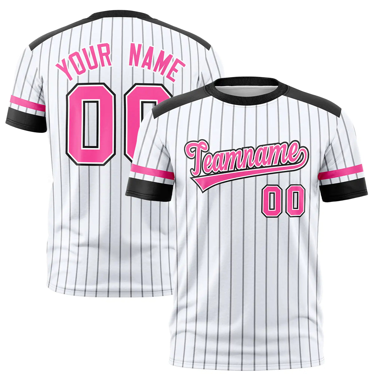 Custom White Black-Pink Pinstripe Pattern Design Performance T-Shirt