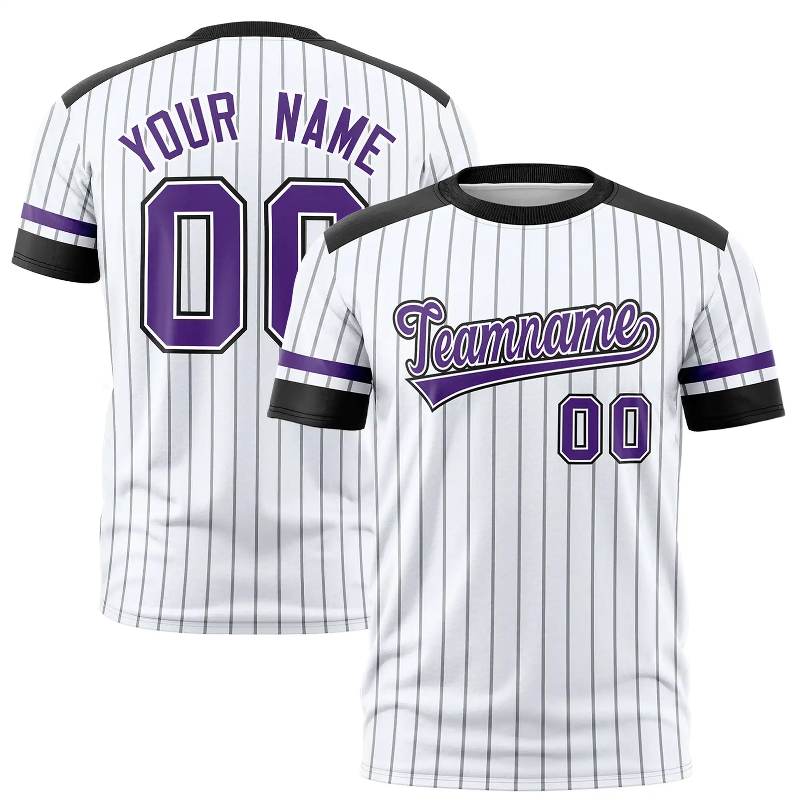 Custom White Black-Purple Pinstripe Pattern Design Performance T-Shirt