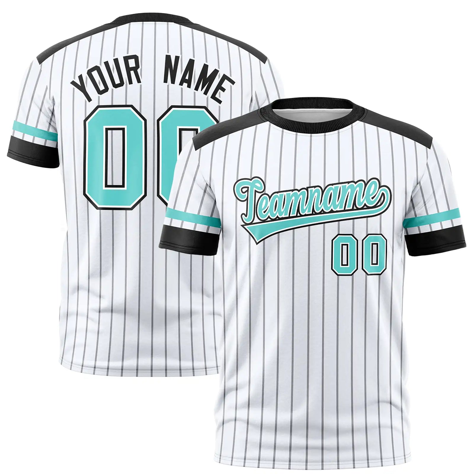 Custom White Black-Aqua Pinstripe Pattern Design Performance T-Shirt
