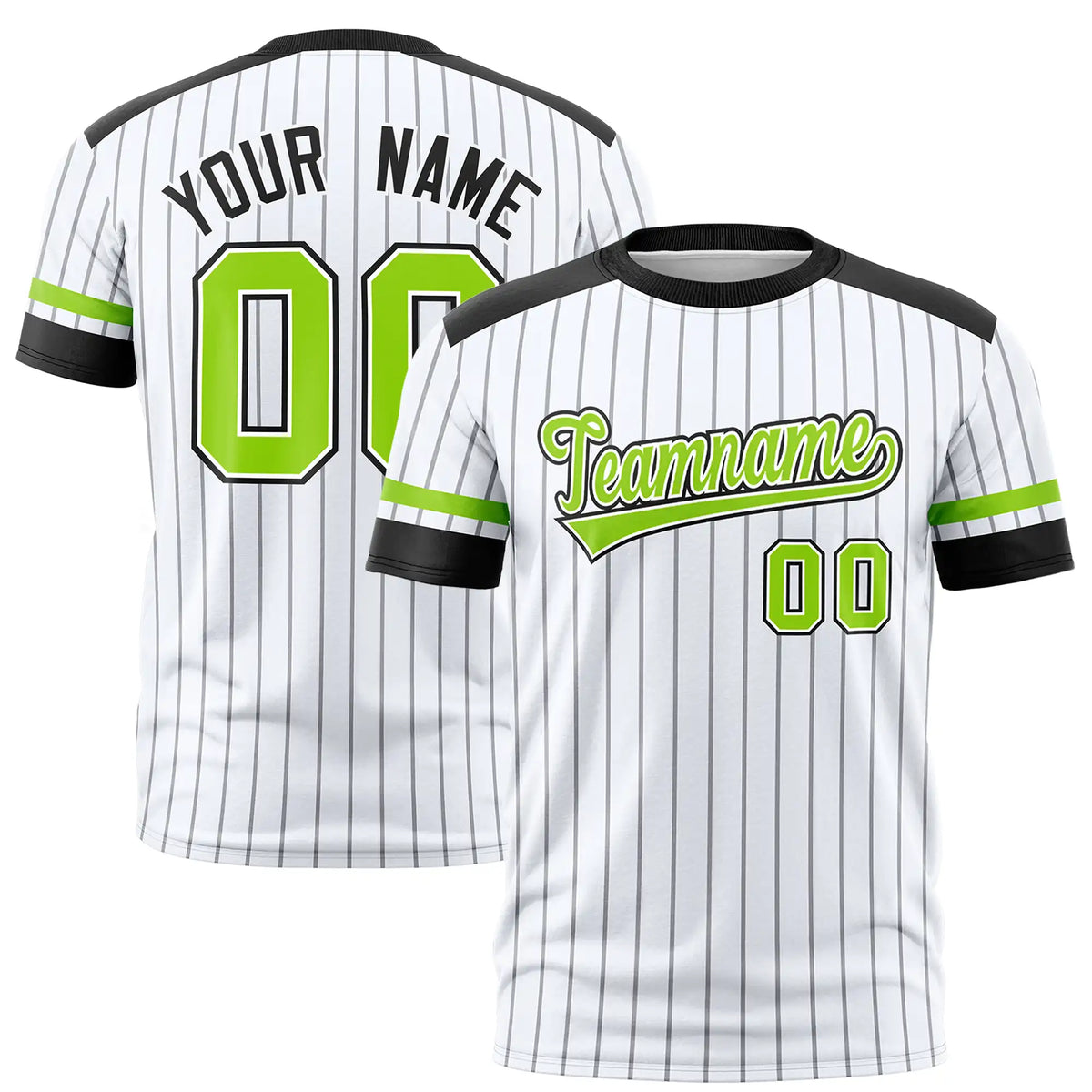 Custom White Black-Neon Green Pinstripe Pattern Design Performance T-Shirt