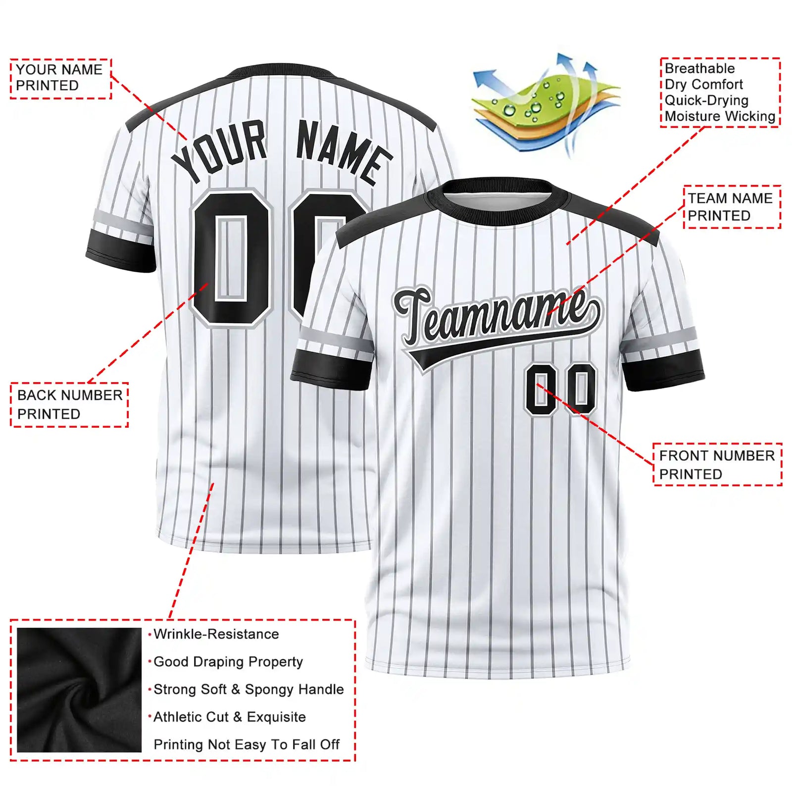 Custom White Black-Gray Pinstripe Pattern Design Performance T-Shirt