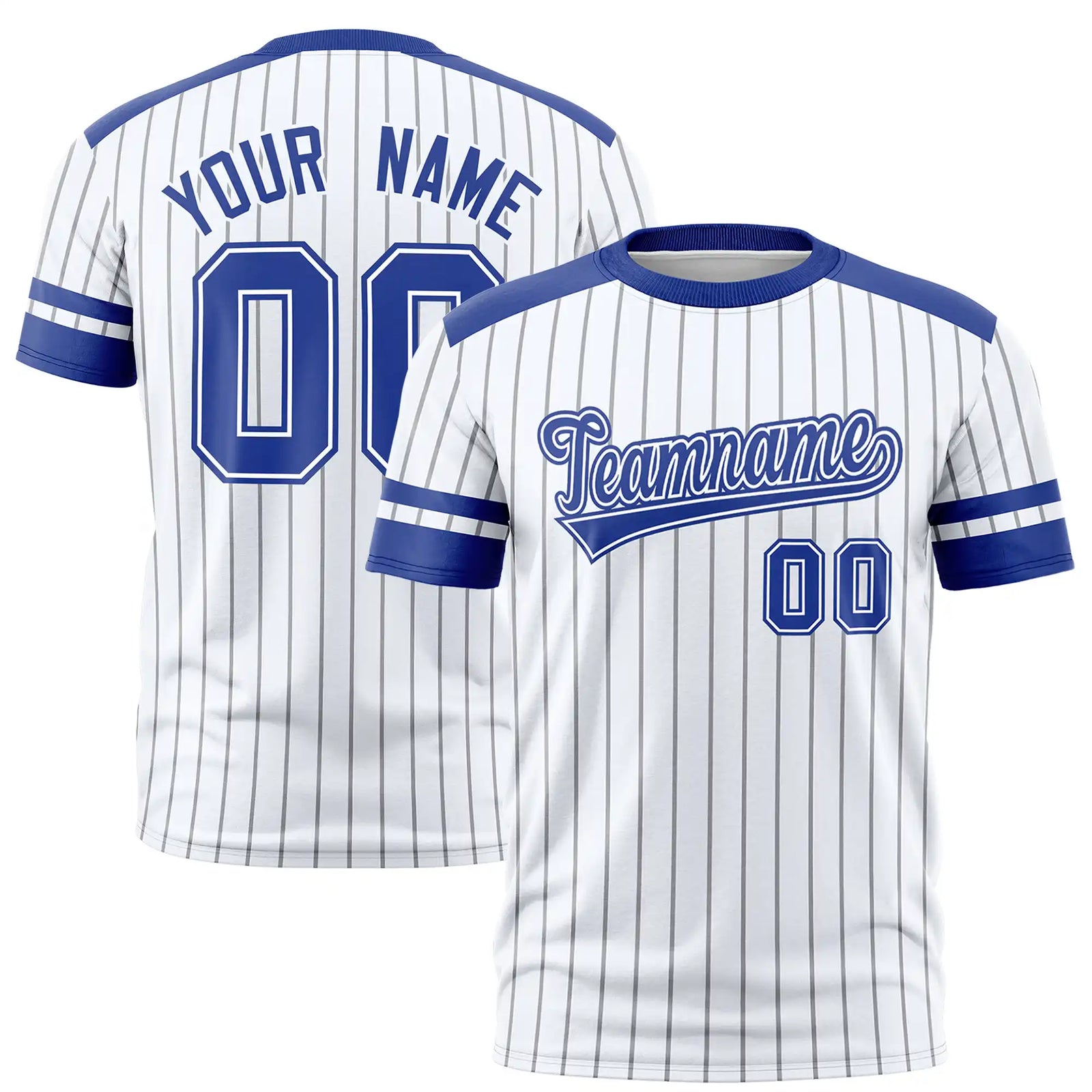 Custom White Black-Royal Blue Pinstripe Pattern Design Performance T-Shirt