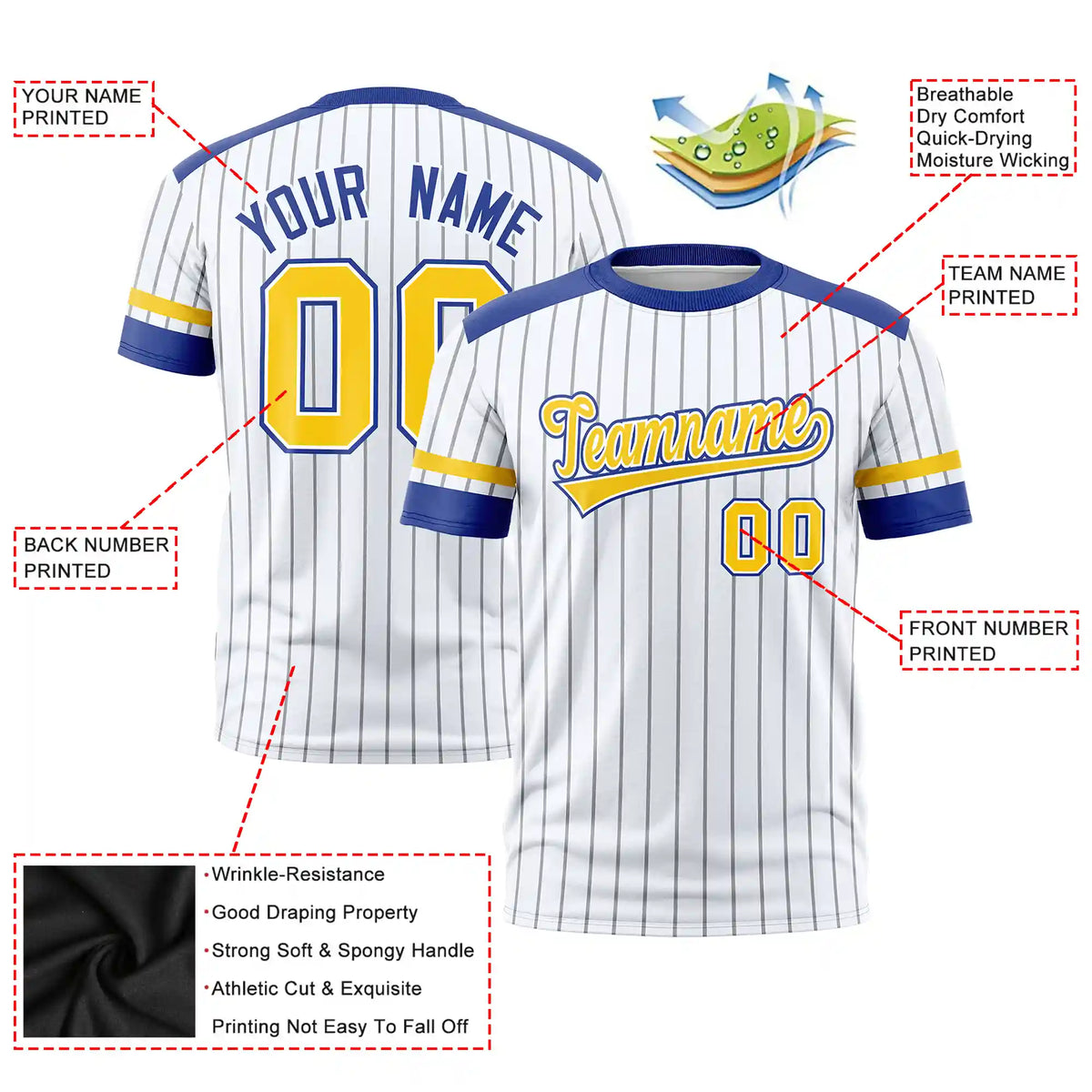 Custom White Black-Gold01 Pinstripe Pattern Design Performance T-Shirt