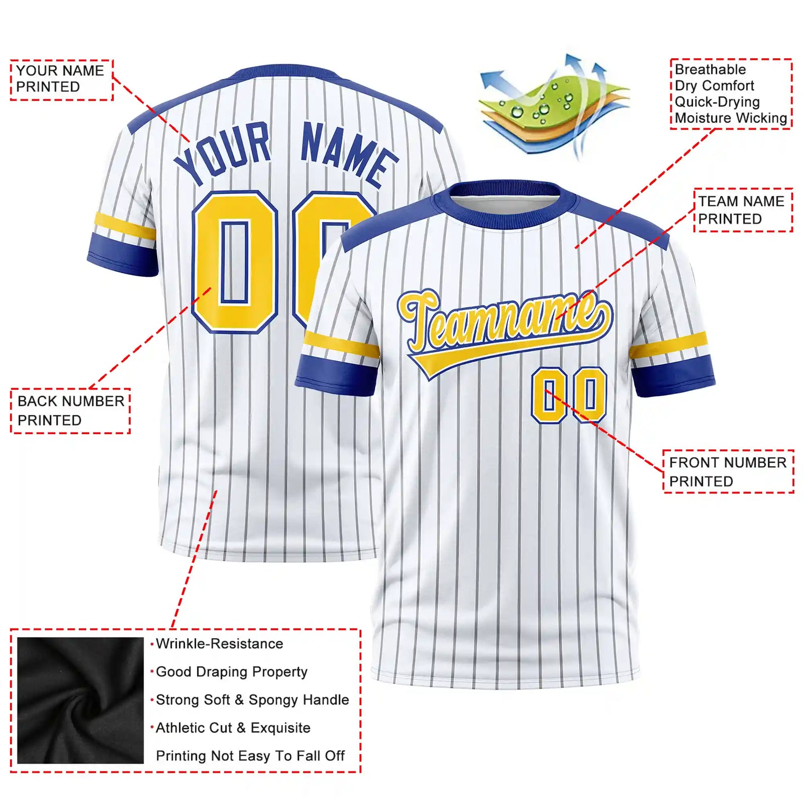 Custom White Black-Gold01 Pinstripe Pattern Design Performance T-Shirt