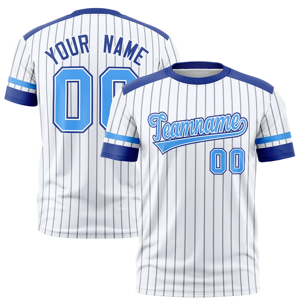 Custom White Black-Powder Blue Pinstripe Pattern Design Performance T-Shirt