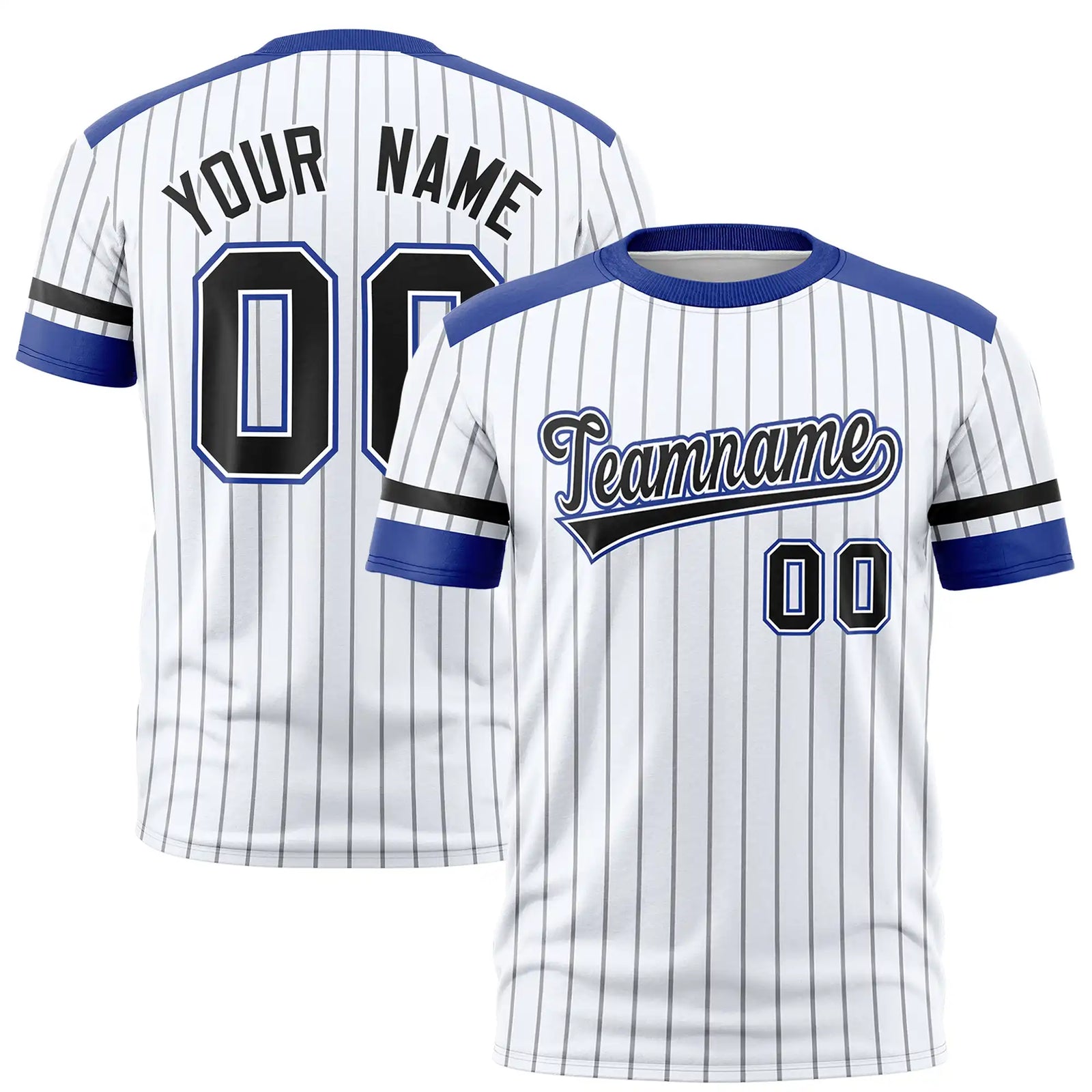 Custom White Black-Royal Blue Pinstripe Pattern Design Performance T-Shirt