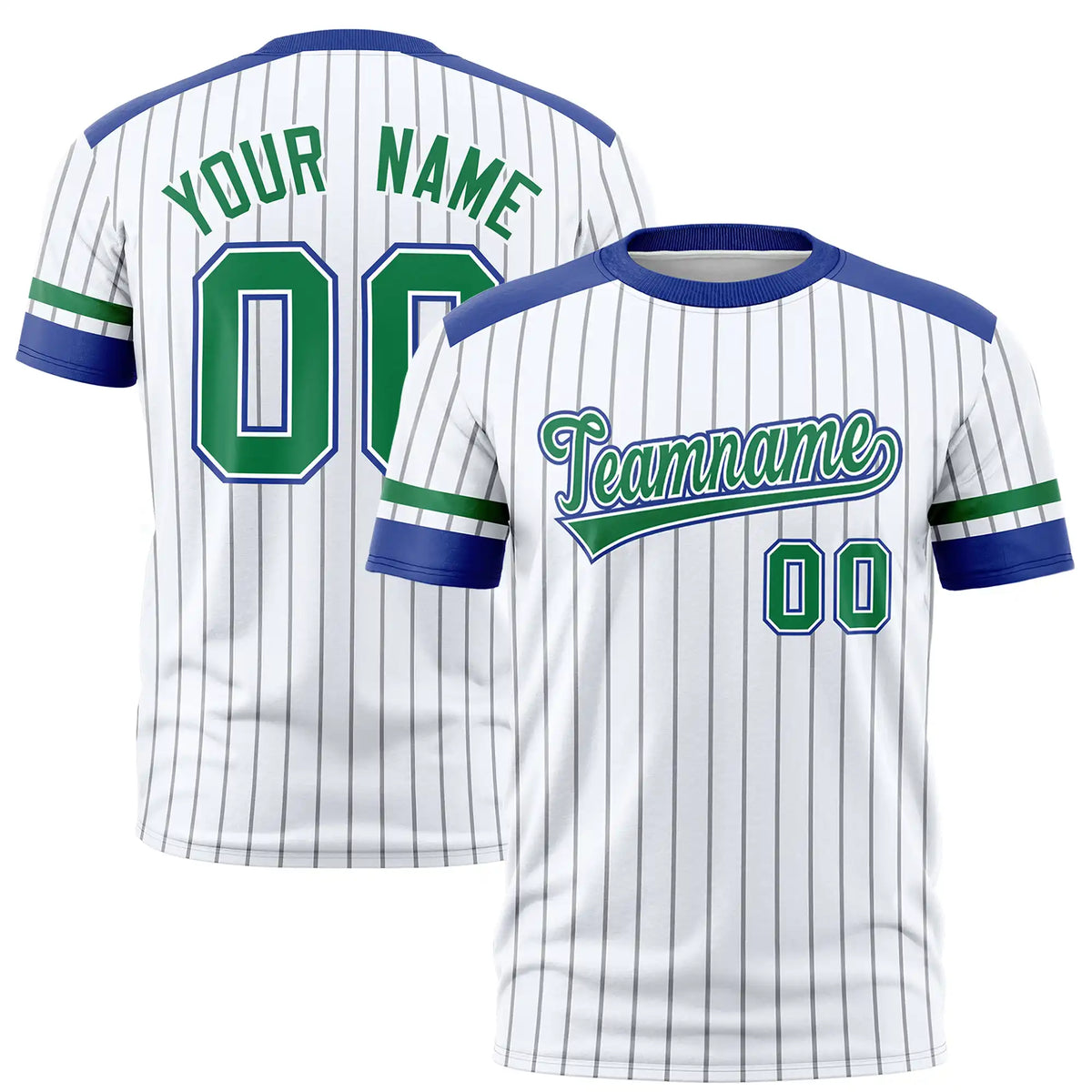 Custom White Black-Kelly Green Pinstripe Pattern Design Performance T-Shirt