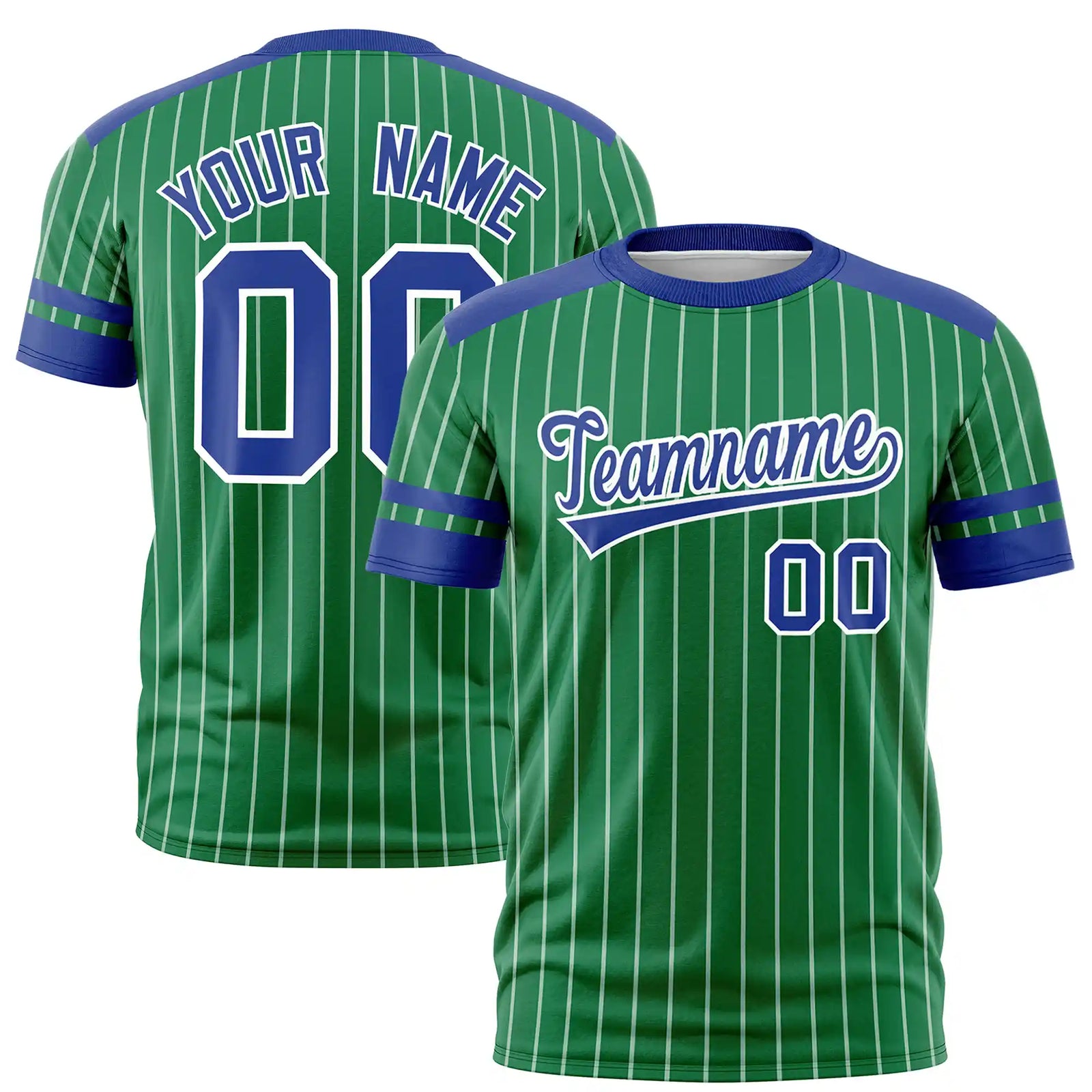 Custom Kelly Green White-Royal Blue Pinstripe Pattern Design Performance T-Shirt