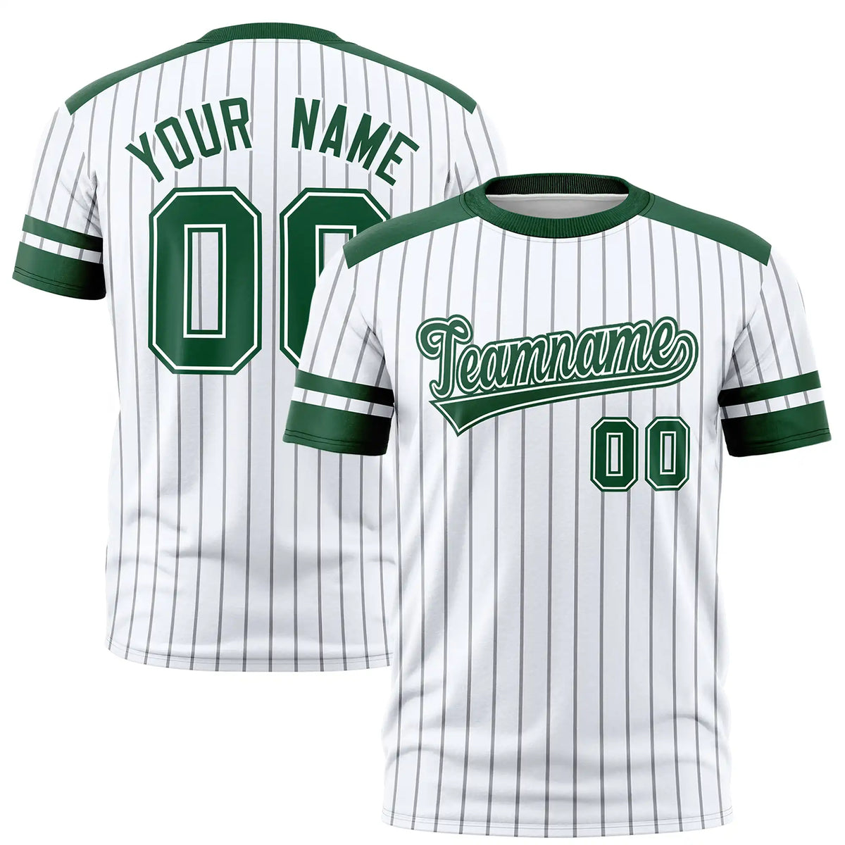 Custom White Black-Green Pinstripe Pattern Design Performance T-Shirt