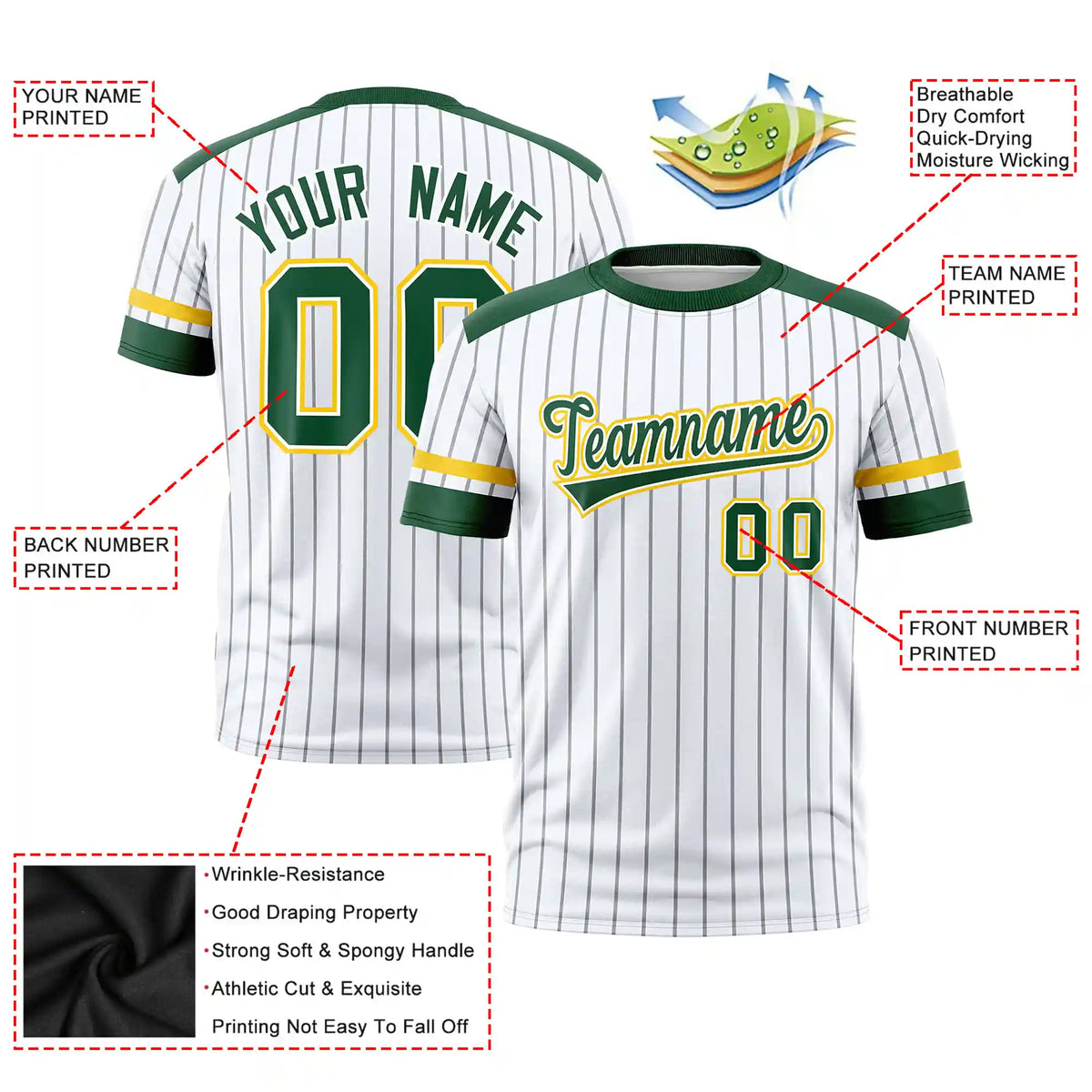 Custom White Black-Green Pinstripe Pattern Design Performance T-Shirt