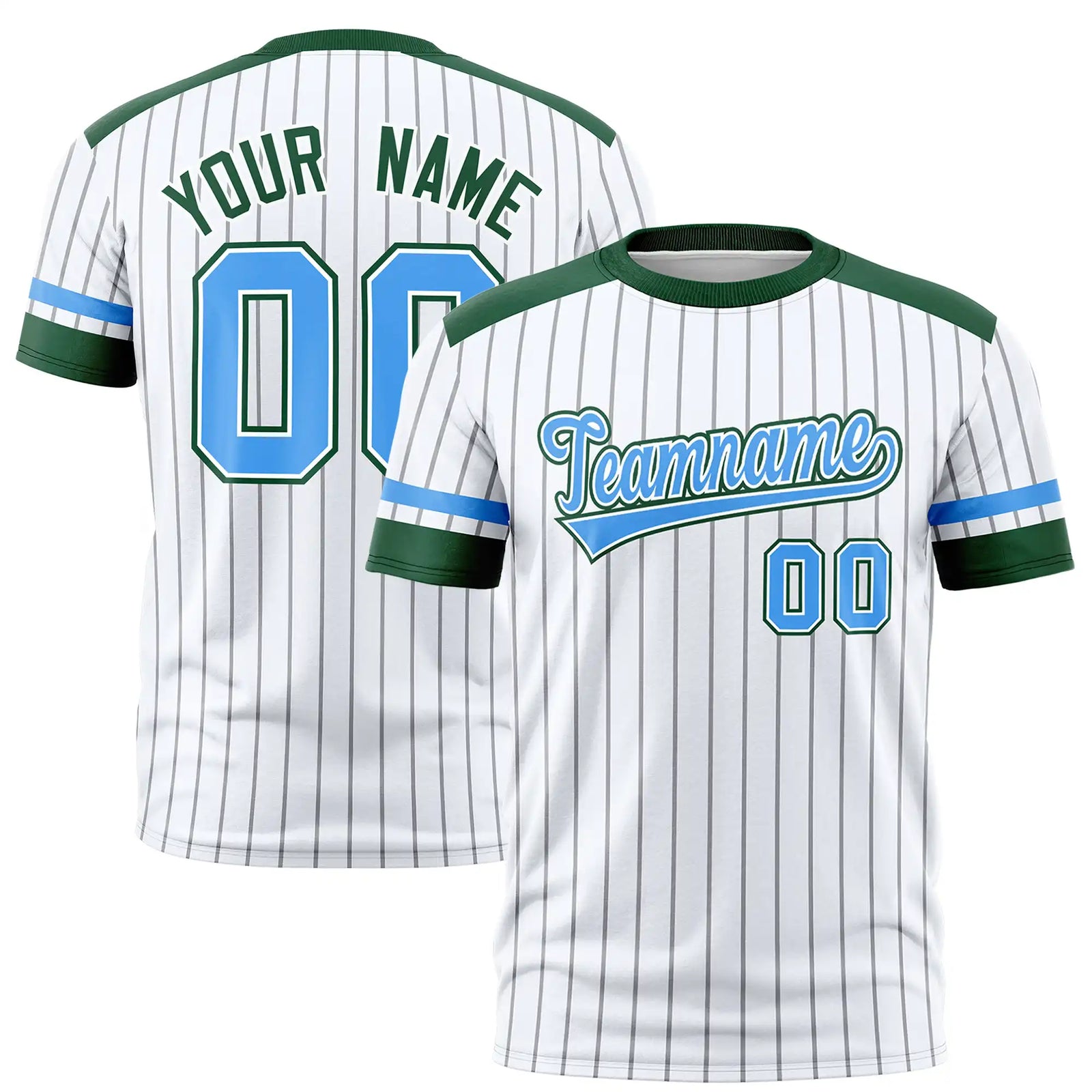 Custom White Black-Powder Blue Pinstripe Pattern Design Performance T-Shirt