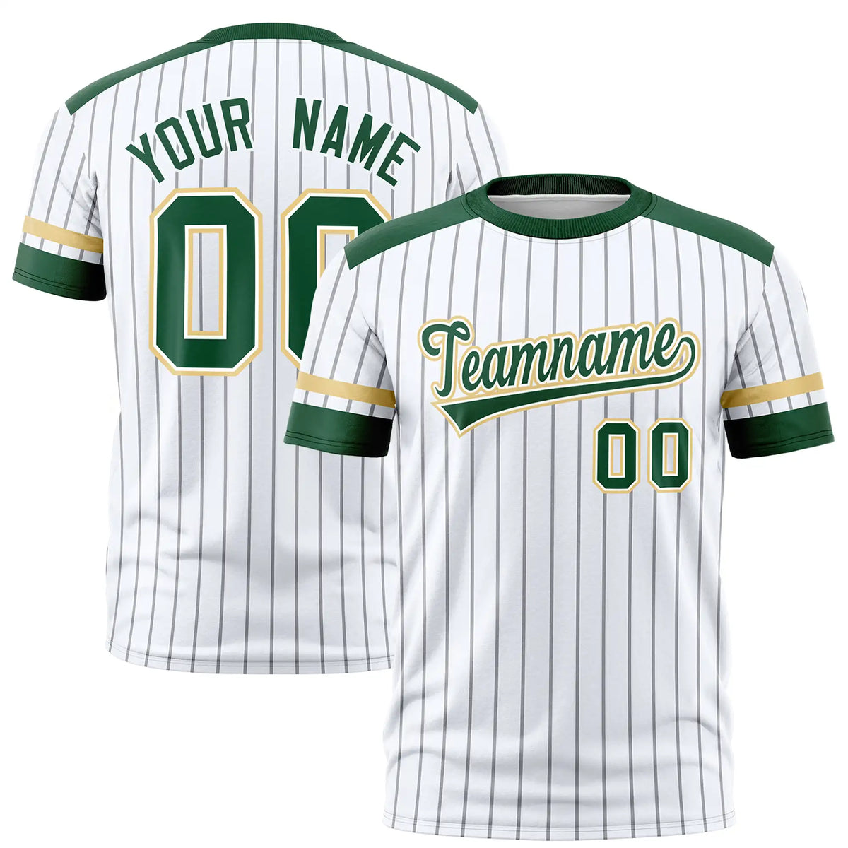 Custom White Black-Green Pinstripe Pattern Design Performance T-Shirt