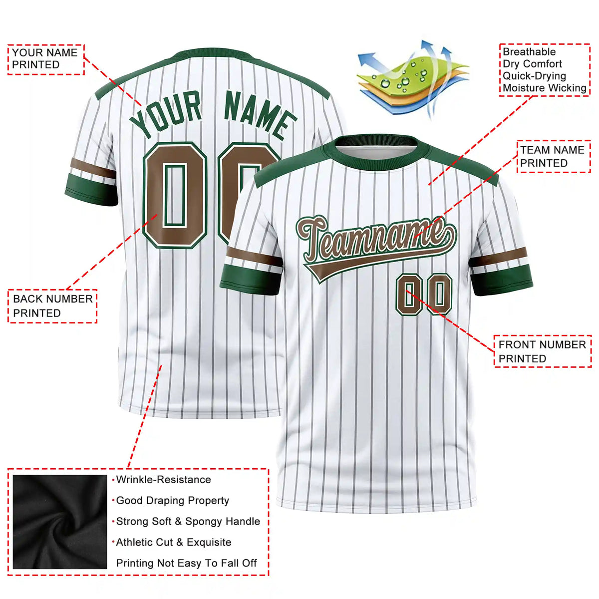 Custom White Black-Brown Pinstripe Pattern Design Performance T-Shirt