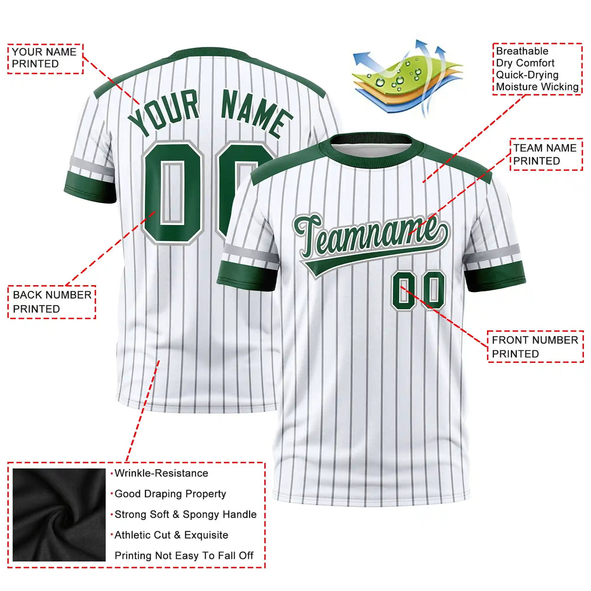 Custom White Black-Green Pinstripe Pattern Design Performance T-Shirt