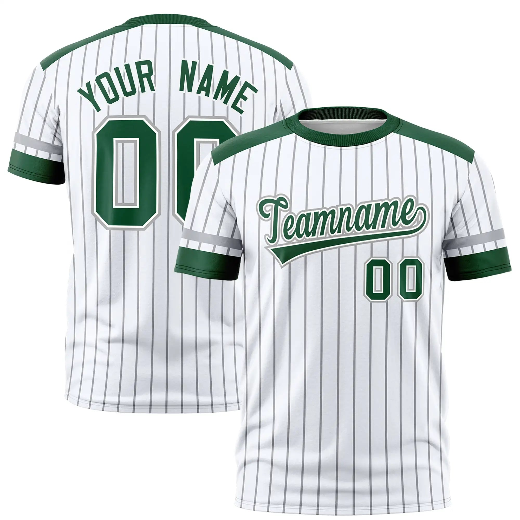 Custom White Black-Green Pinstripe Pattern Design Performance T-Shirt