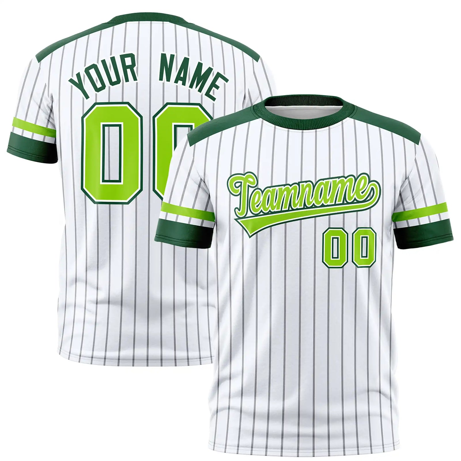 Custom White Black-Neon Green Pinstripe Pattern Design Performance T-Shirt