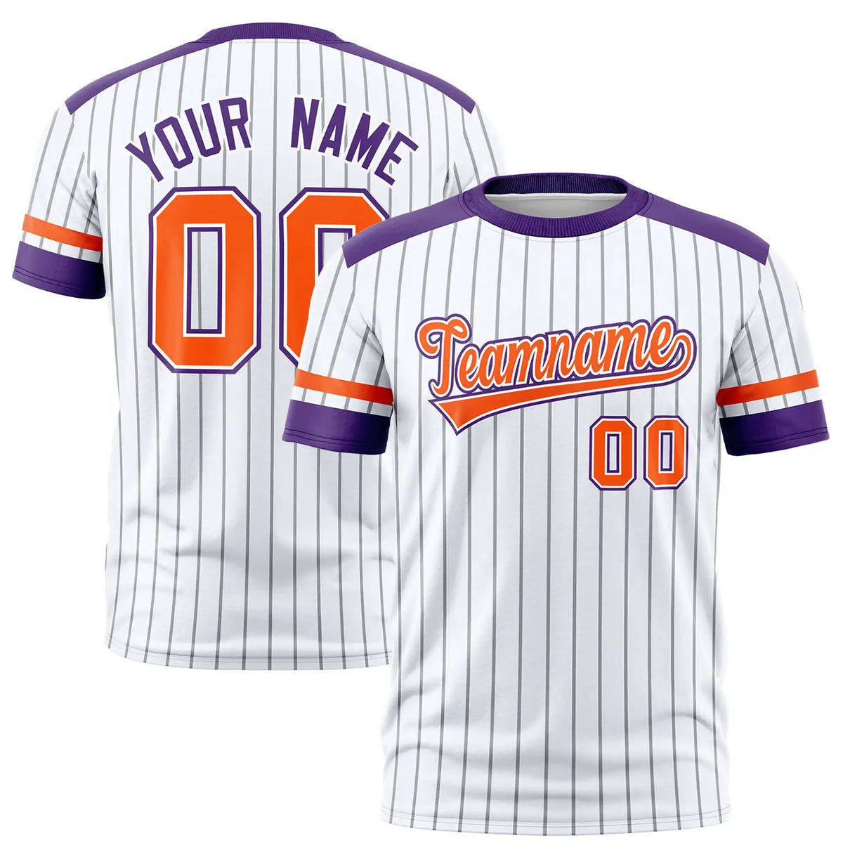 Custom White Black-Orange Pinstripe Pattern Design Performance T-Shirt