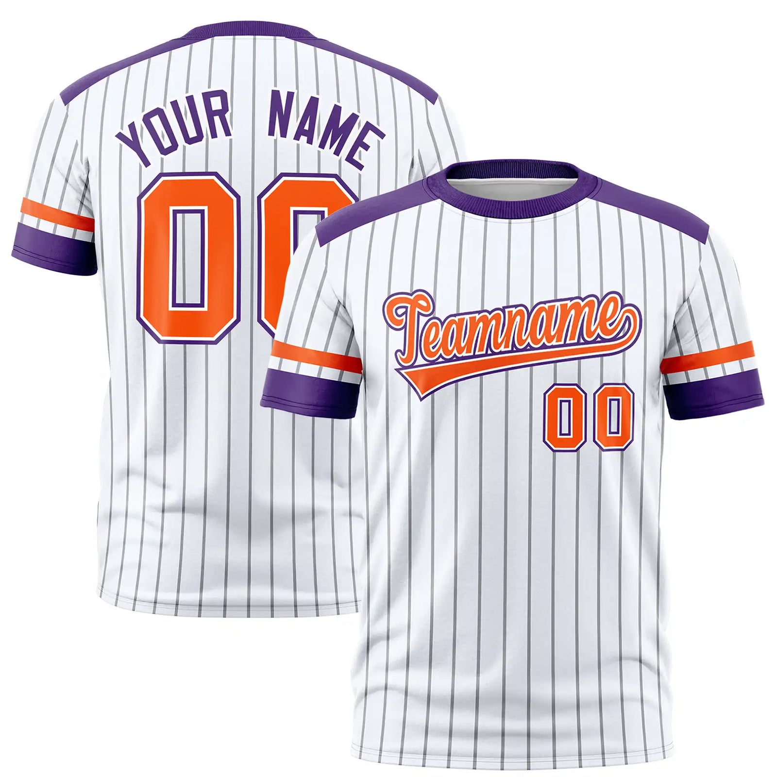 Custom White Black-Orange Pinstripe Pattern Design Performance T-Shirt