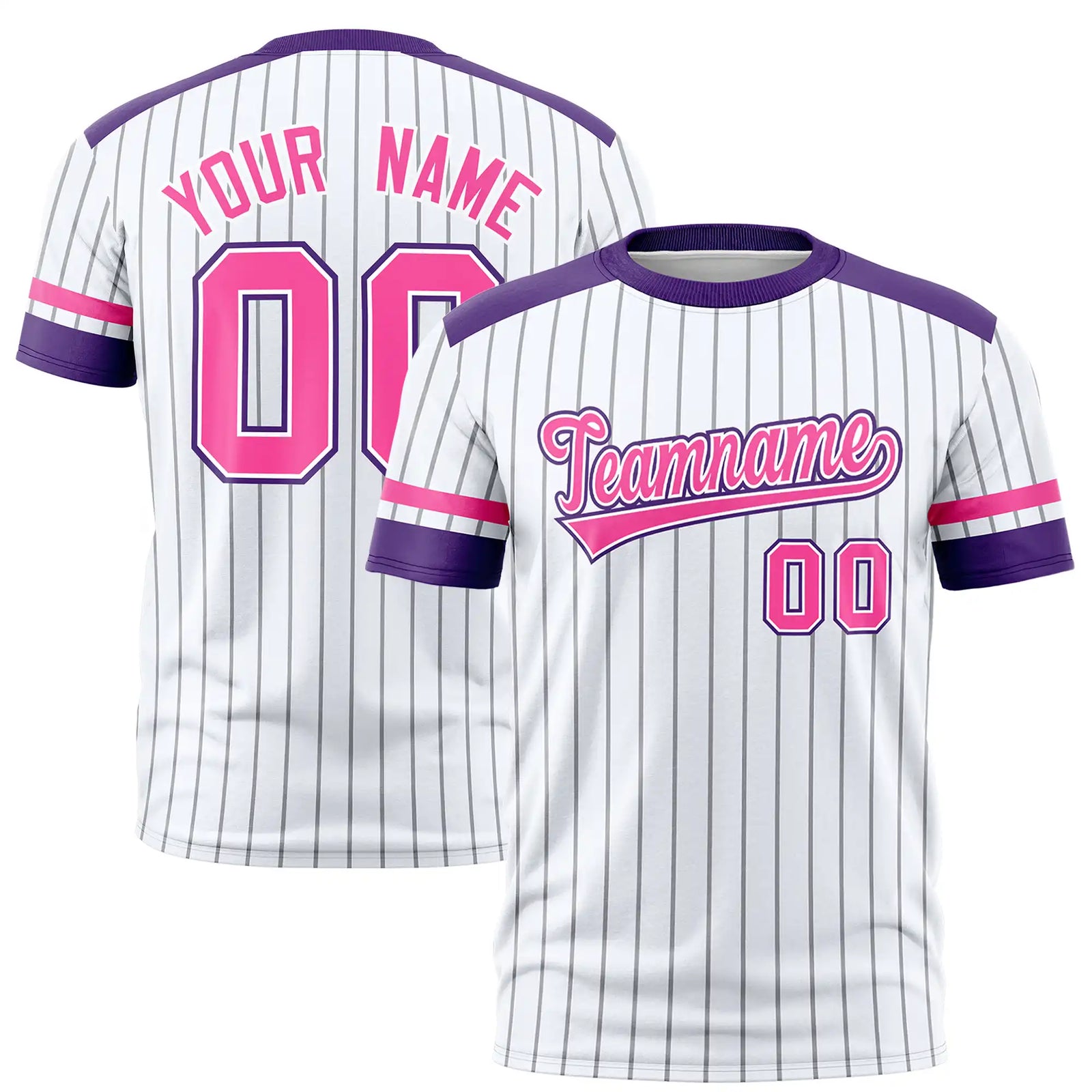 Custom White Black-Purple Pinstripe Pattern Design Performance T-Shirt