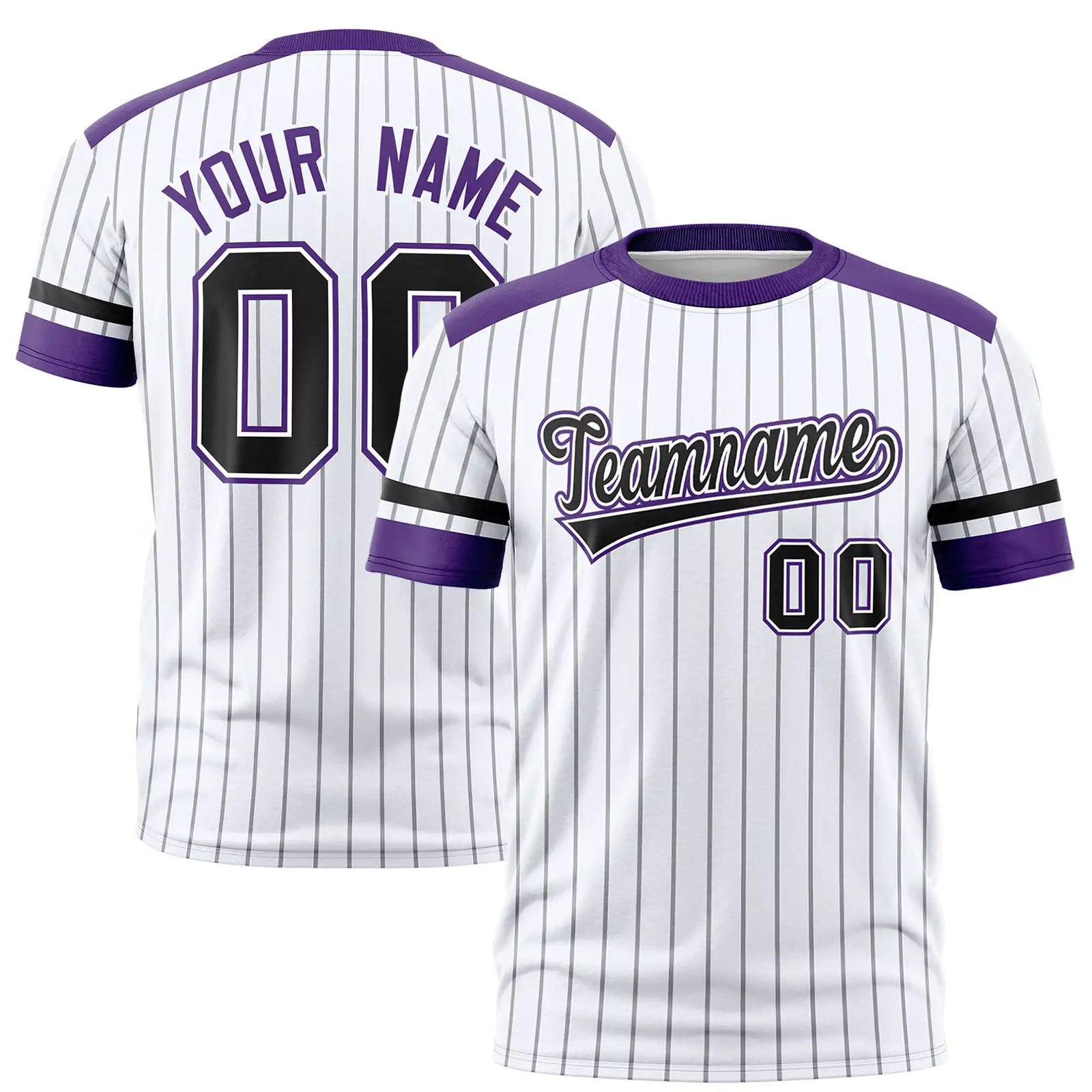 Custom White Black-Purple Pinstripe Pattern Design Performance T-Shirt