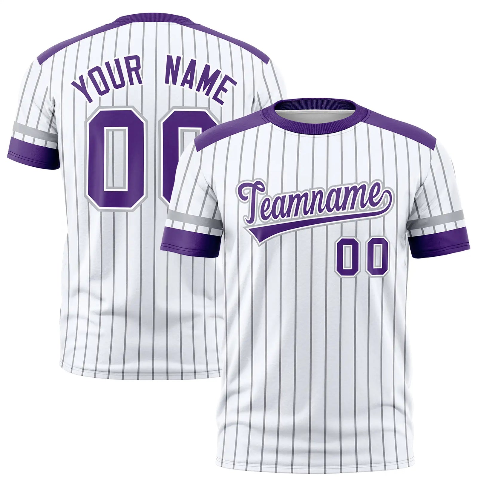 Custom White Black-Purple Pinstripe Pattern Design Performance T-Shirt