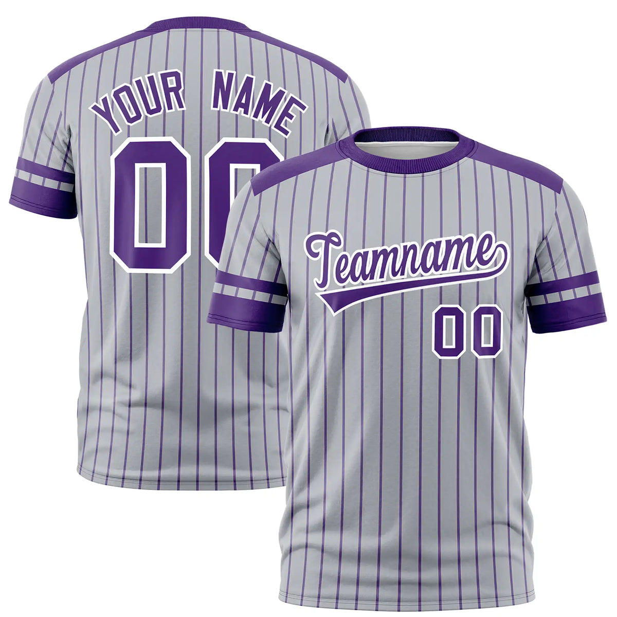 Custom Gray Purple-White Pinstripe Pattern Design Performance T-Shirt