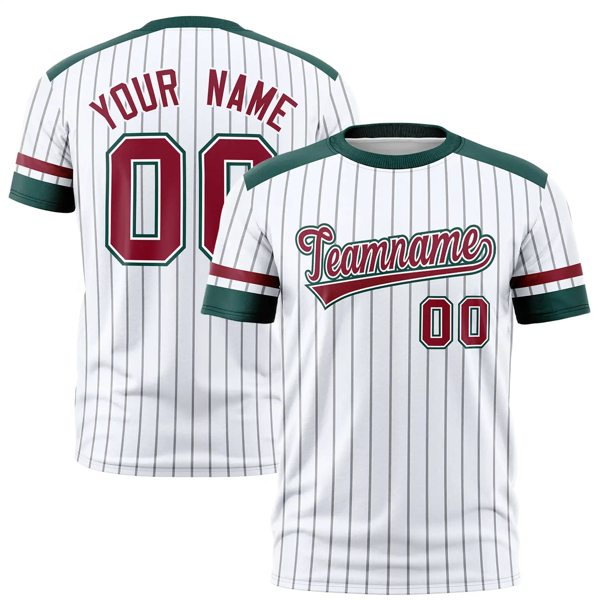 Custom White Black-Crimson Pinstripe Pattern Design Performance T-Shirt