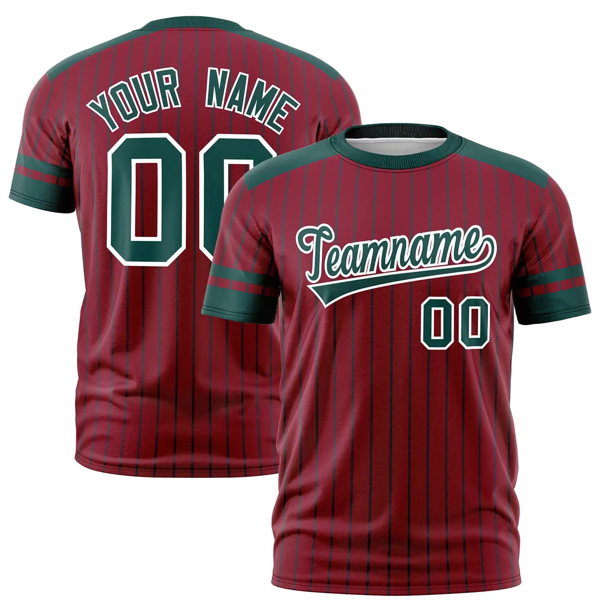 Custom Crimson Green-White Pinstripe Pattern Design Performance T-Shirt