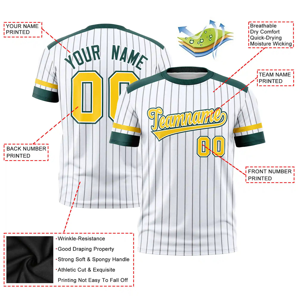 Custom White Black-Gold01 Pinstripe Pattern Design Performance T-Shirt