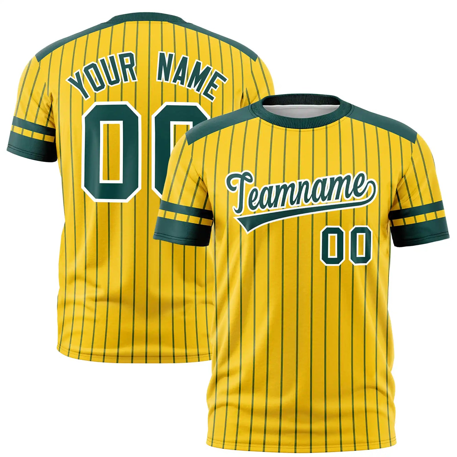 Custom Yellow Green-White Pinstripe Pattern Design Performance T-Shirt