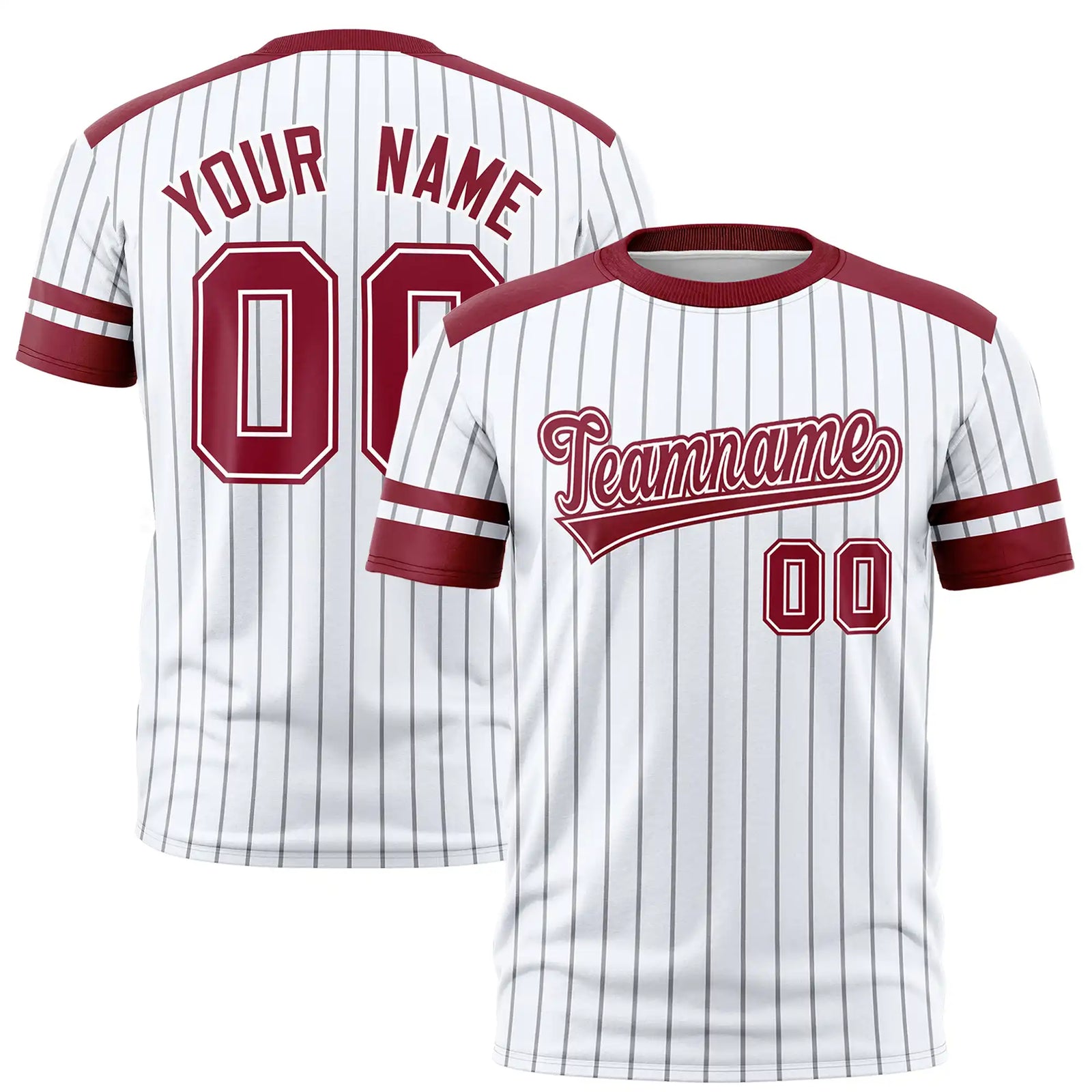 Custom White Black-Crimson Pinstripe Pattern Design Performance T-Shirt