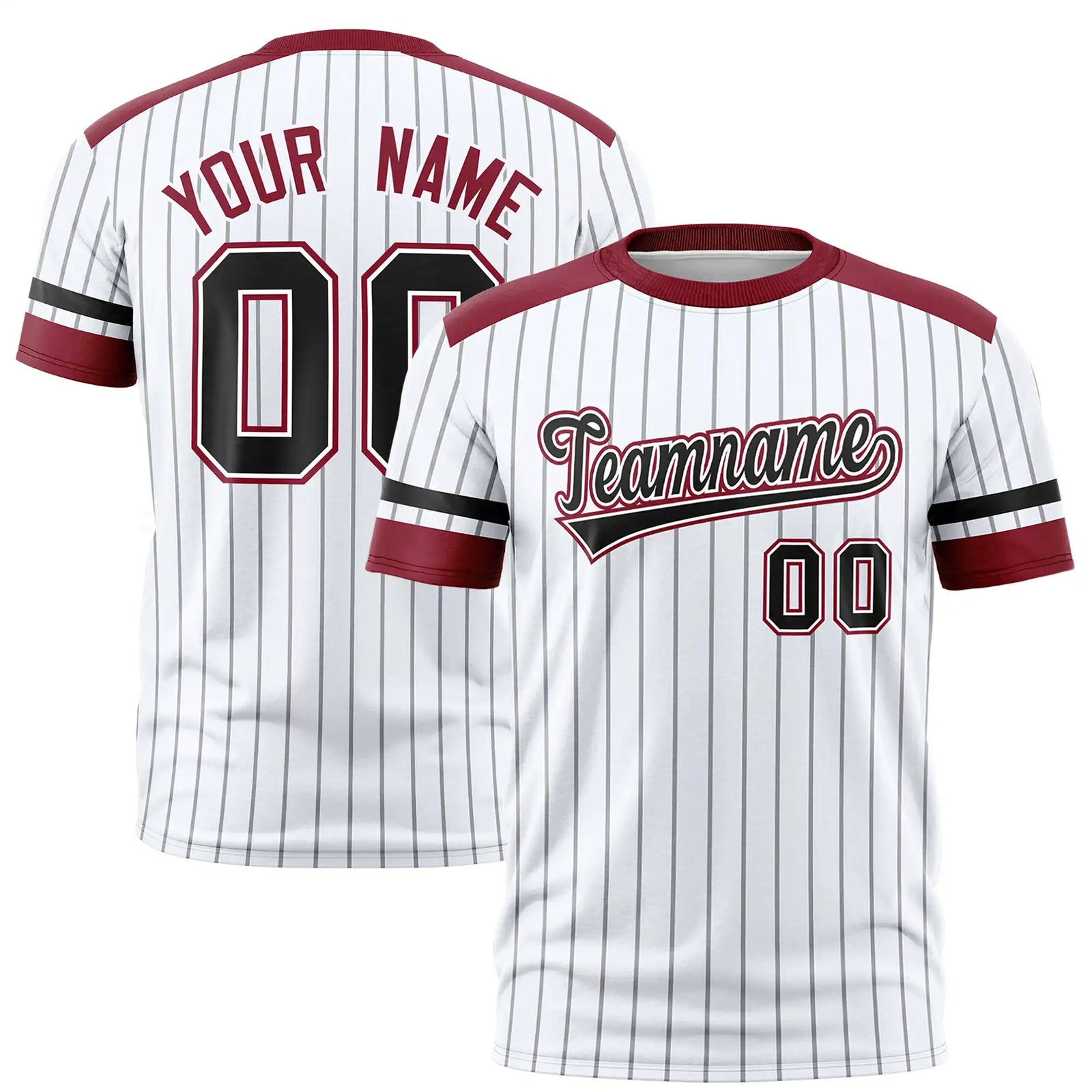 Custom White Black-Crimson Pinstripe Pattern Design Performance T-Shirt