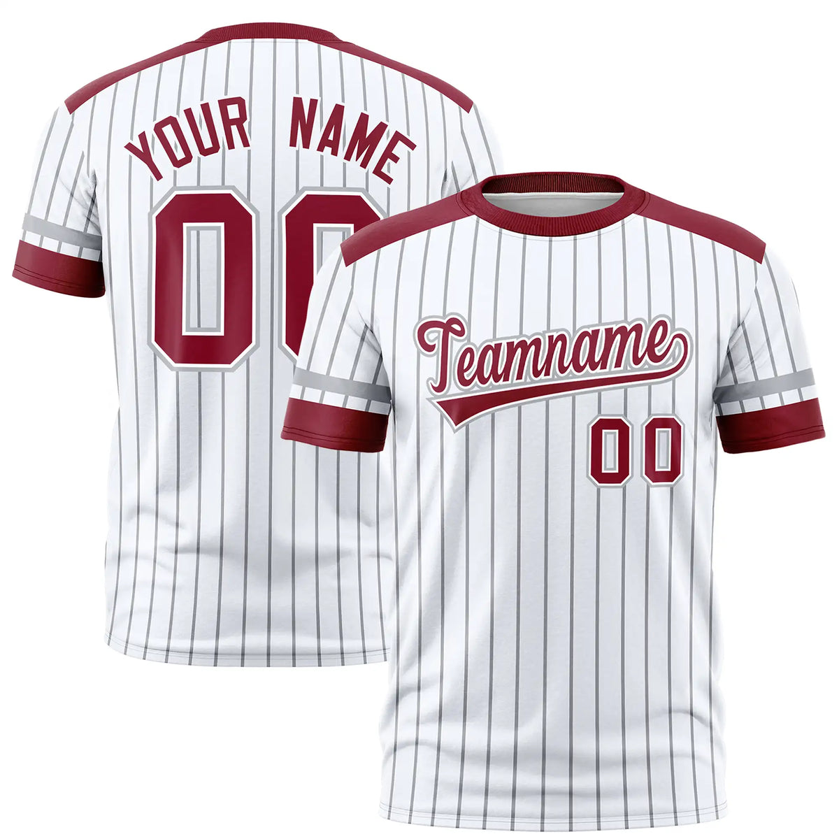 Custom White Gray-Crimson Pinstripe Pattern Design Performance T-Shirt