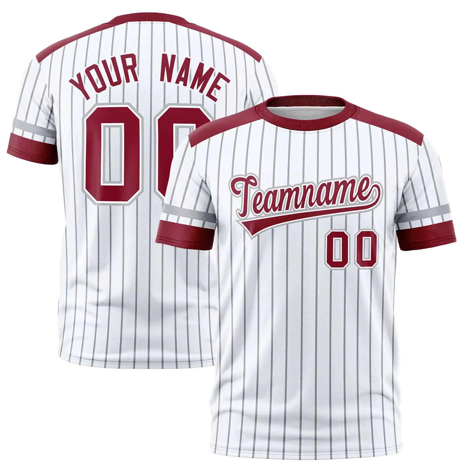 Custom White Gray-Crimson Pinstripe Pattern Design Performance T-Shirt