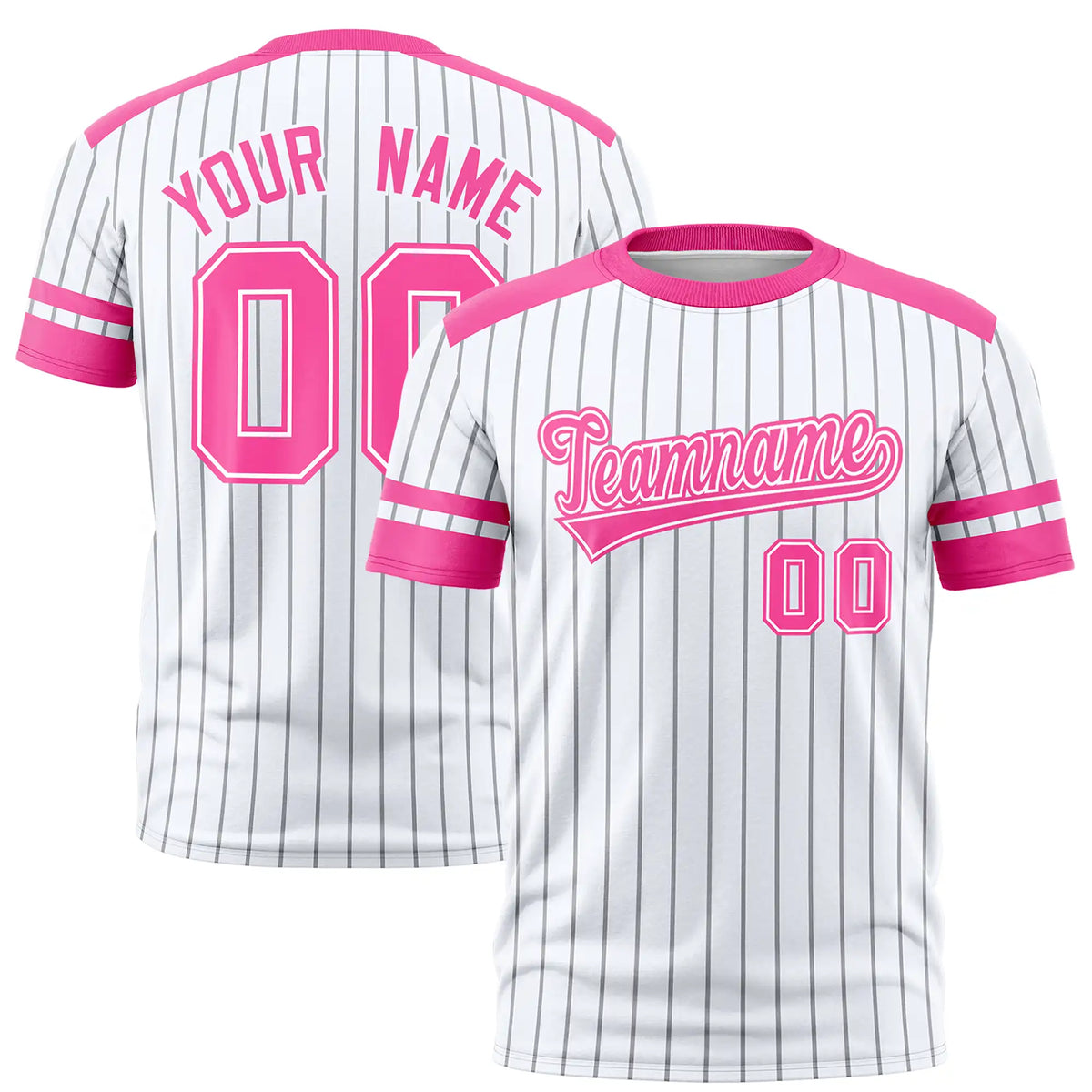 Custom White Gray-Pink Pinstripe Pattern Design Performance T-Shirt