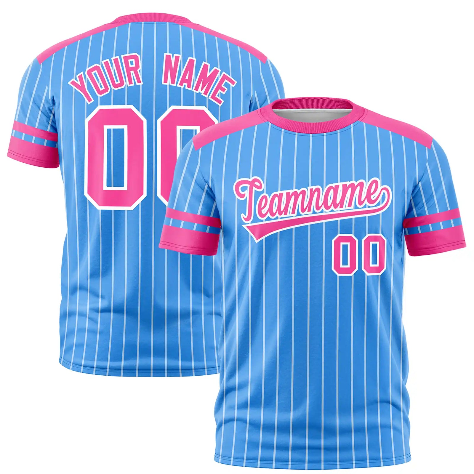 Custom Powder Blue White-Pink Pinstripe Pattern Design Performance T-Shirt