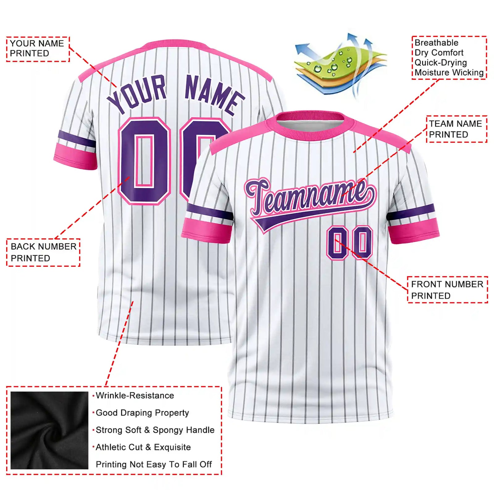 Custom White Gray-Pink Pinstripe Pattern Design Performance T-Shirt