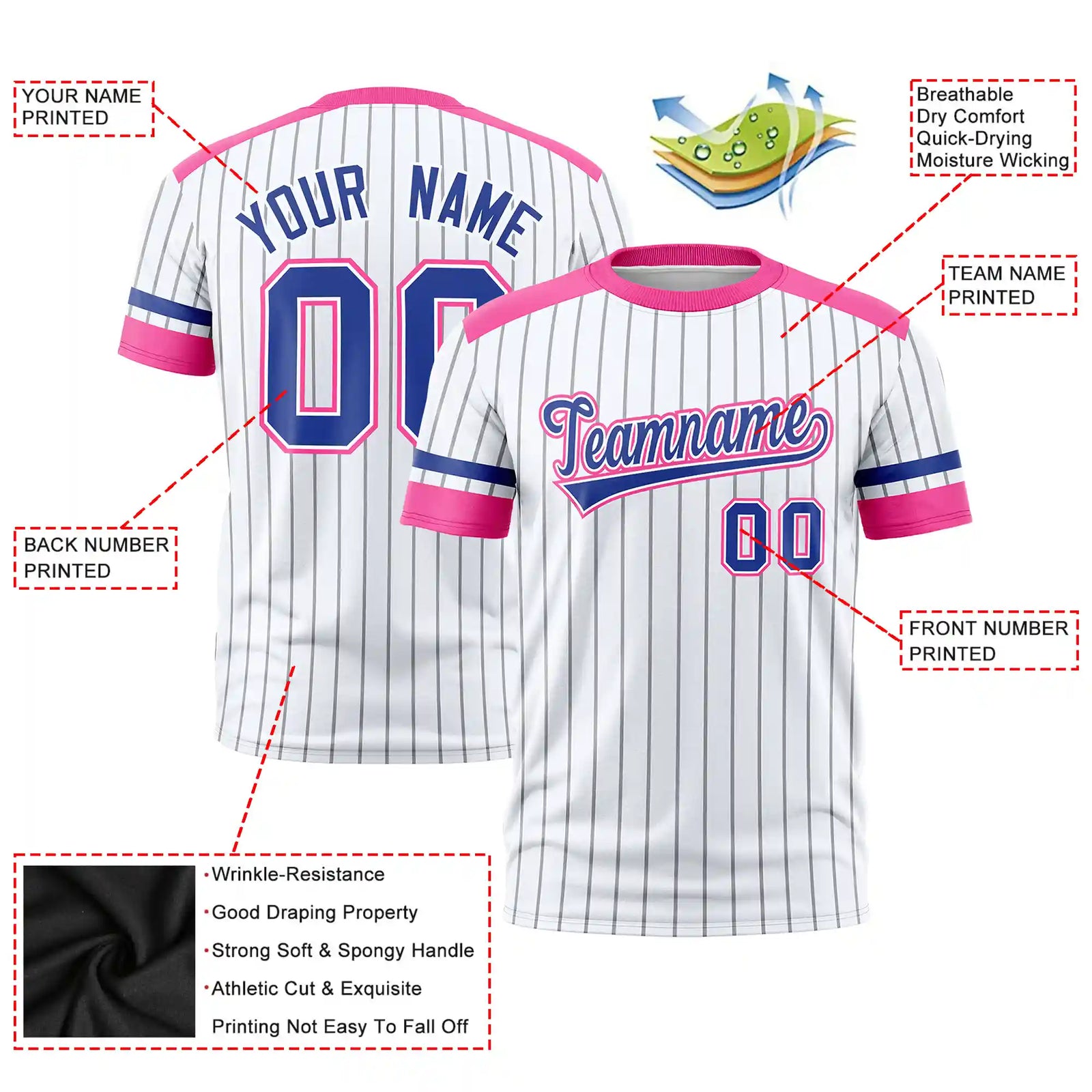 Custom White Gray-Pink Pinstripe Pattern Design Performance T-Shirt
