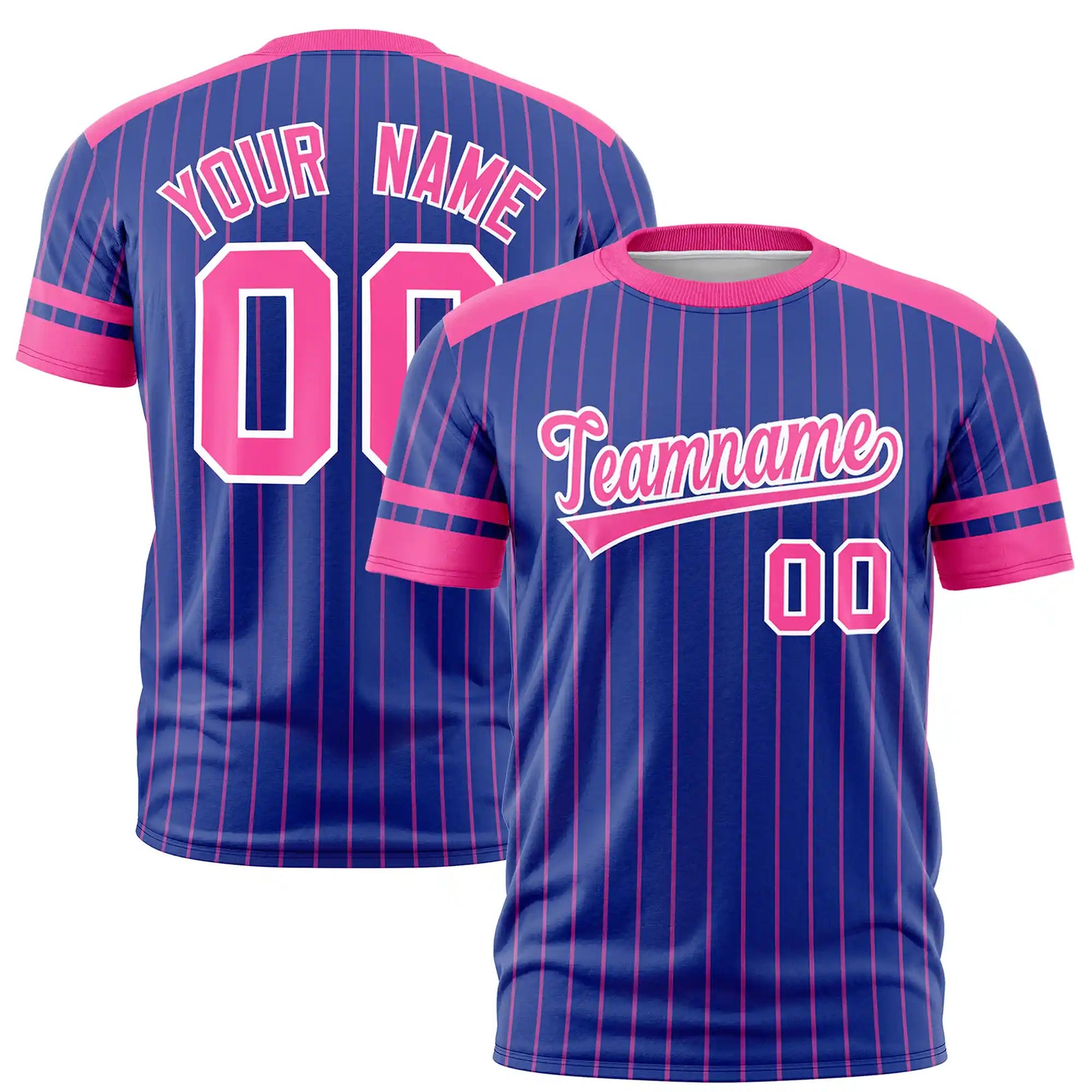 Custom Royal Blue Pink-Pink Pinstripe Pattern Design Performance T-Shirt