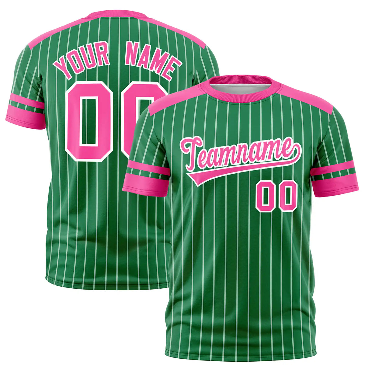 Custom Kelly Green White-Pink Pinstripe Pattern Design Performance T-Shirt